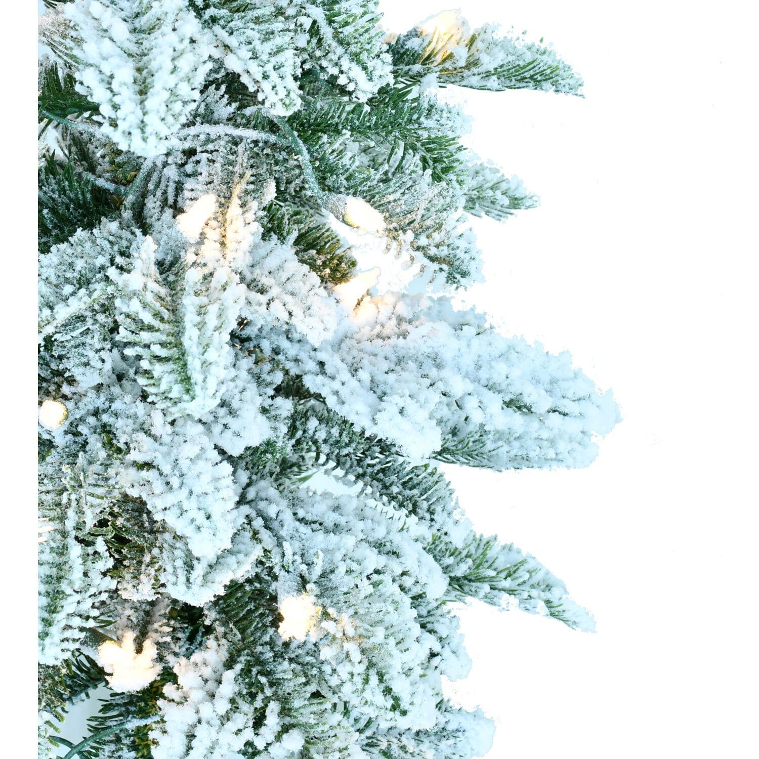 Fraser Hill Farm 2-Ft. Snowy Downswept Tree with Clear Lights | Metal Stand Included | Festive Christmas Holiday Decor | White | FFSD024-1SN