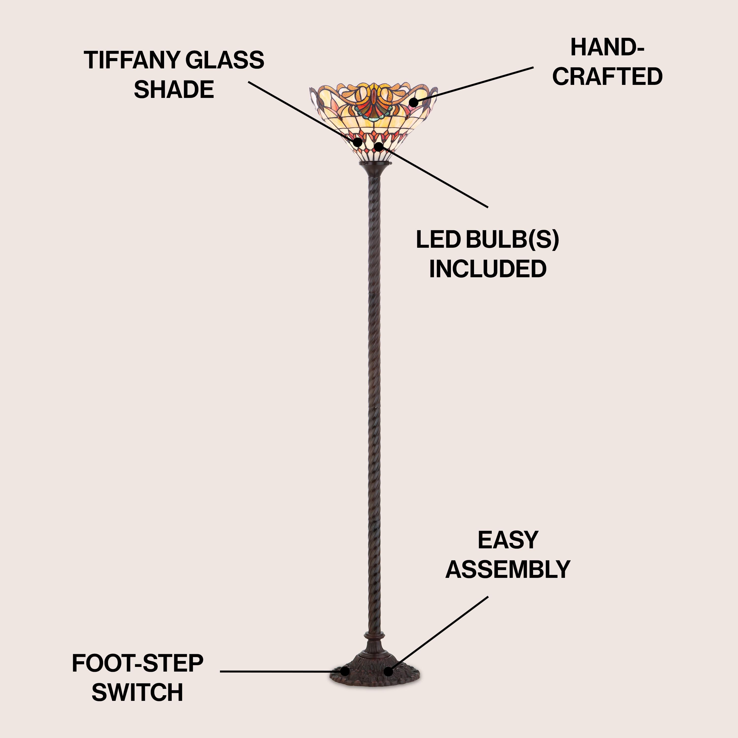 JONATHAN Y JYL8003A Davis Tiffany-Style 70" Torchiere LED Floor Lamp, Traditional for living room, dinning room, bedroom, office Bulb Included, Bronze