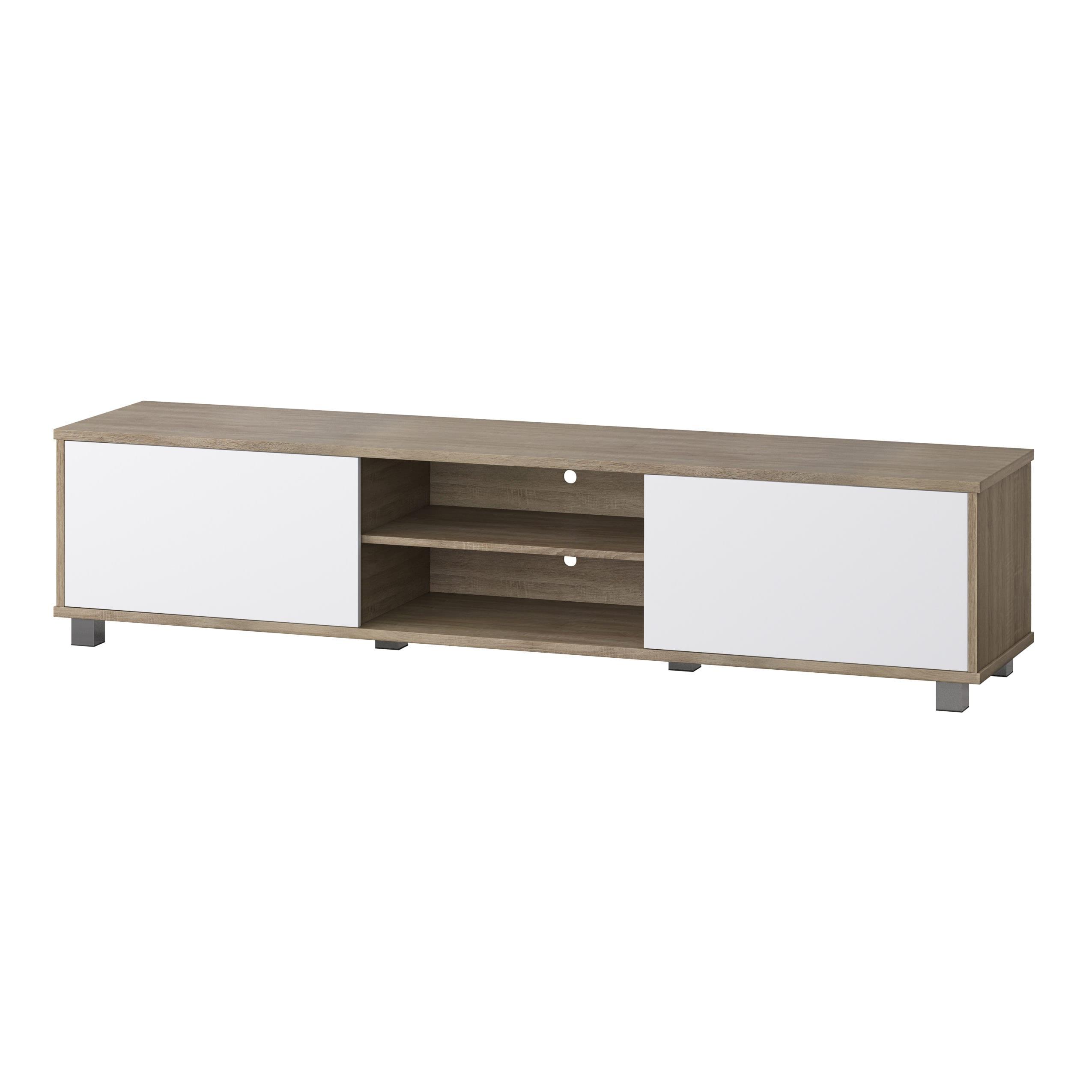 Hollywood TV Stand for TVs up to 85" with Doors Wood Grain White/Brown - CorLiving: Modern Media Console, Laminated MDF