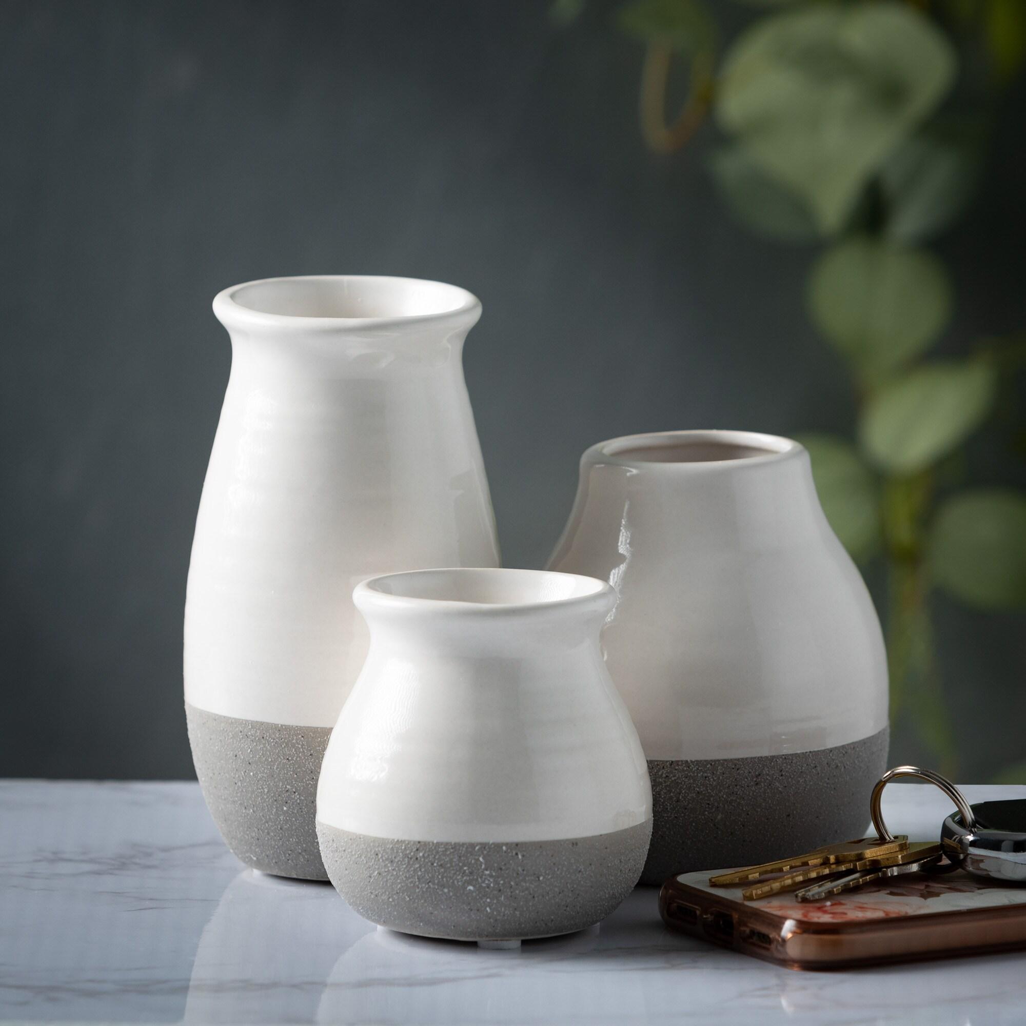 Sullivans Set of 3 Petite Ceramic Vases 3"H, 4.5"H & 5.5"H Gray and White