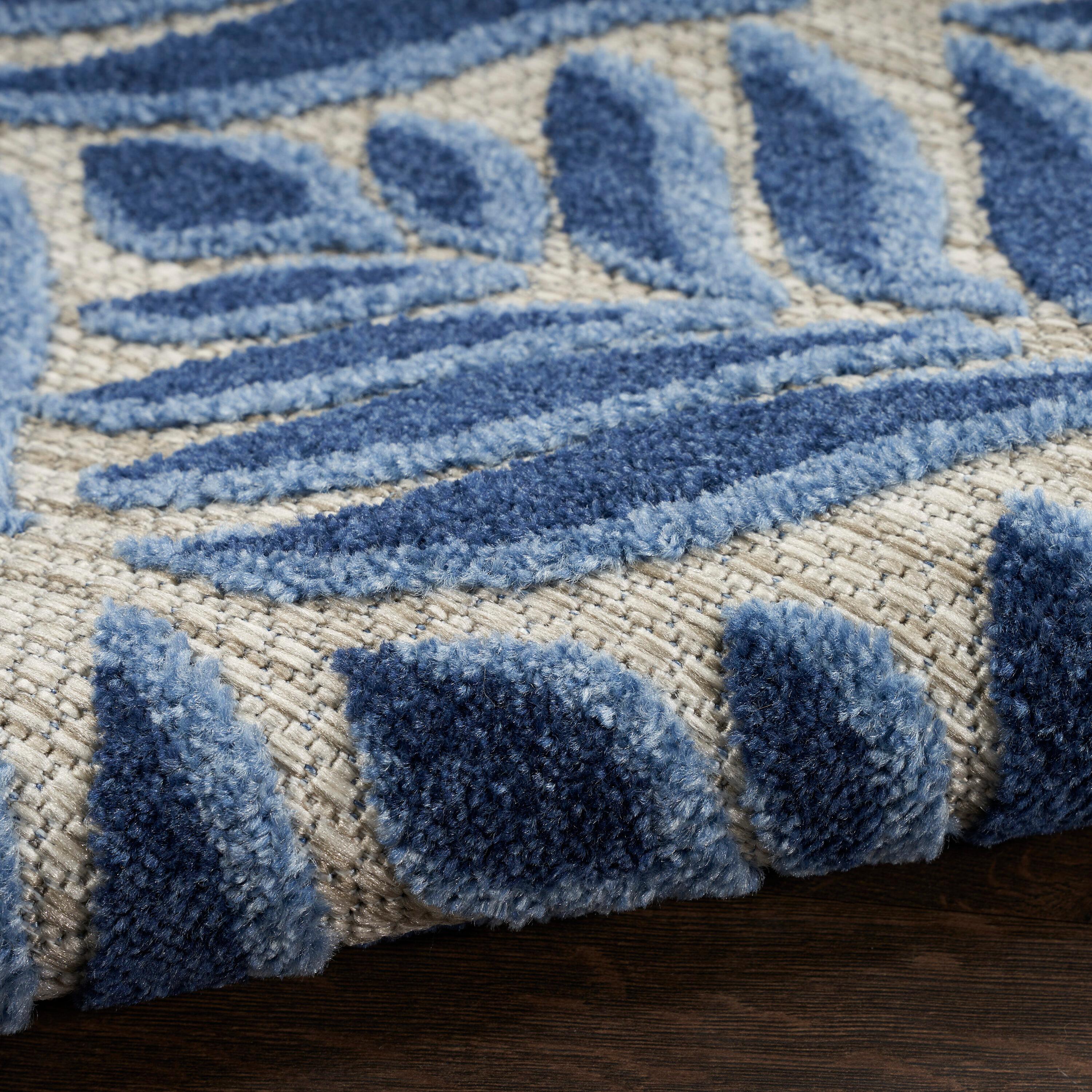 Nourison Aloha Tropical Palm Flatweave High-Low Indoor Outdoor Area Rug Blue 2'8" x 4'