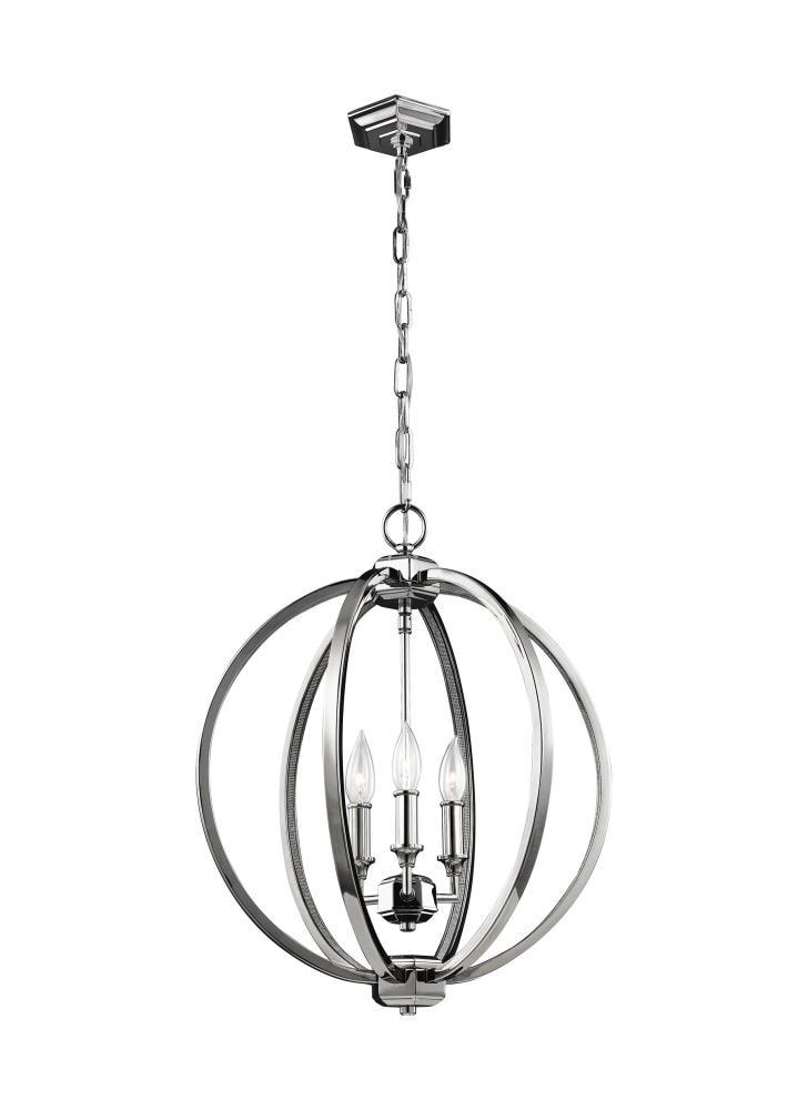 Corinne Polished Nickel 3-Light Crystal Globe Pendant
