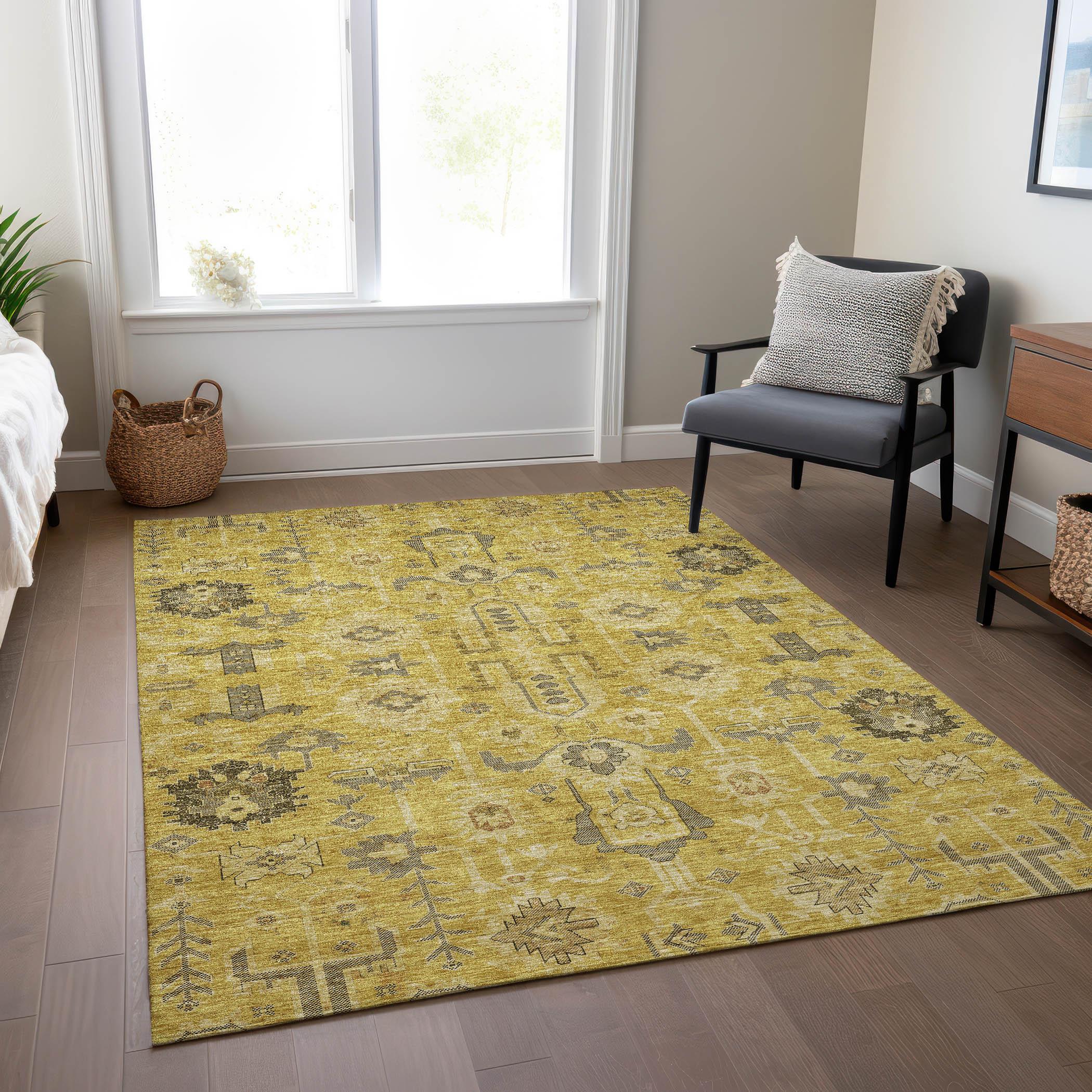 Addison Rugs Chantille ACN697GO 2 x 3 (ft) Polyester Gold Rectangular Indoor/Outdoor Geometric Machine washable Area rug