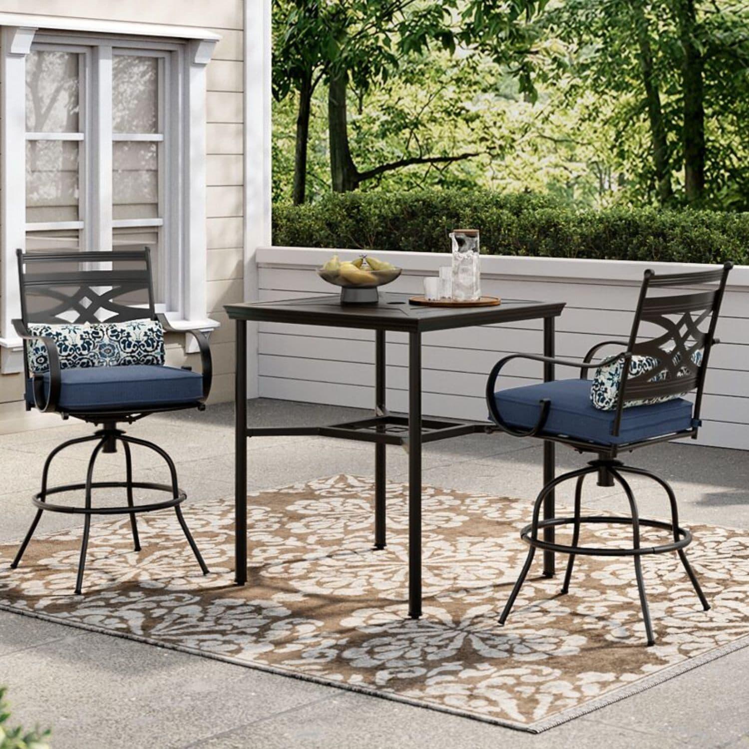 Hanover Montclair 3 Pcs Steel Outdoor High-Dining Set, Navy Blue