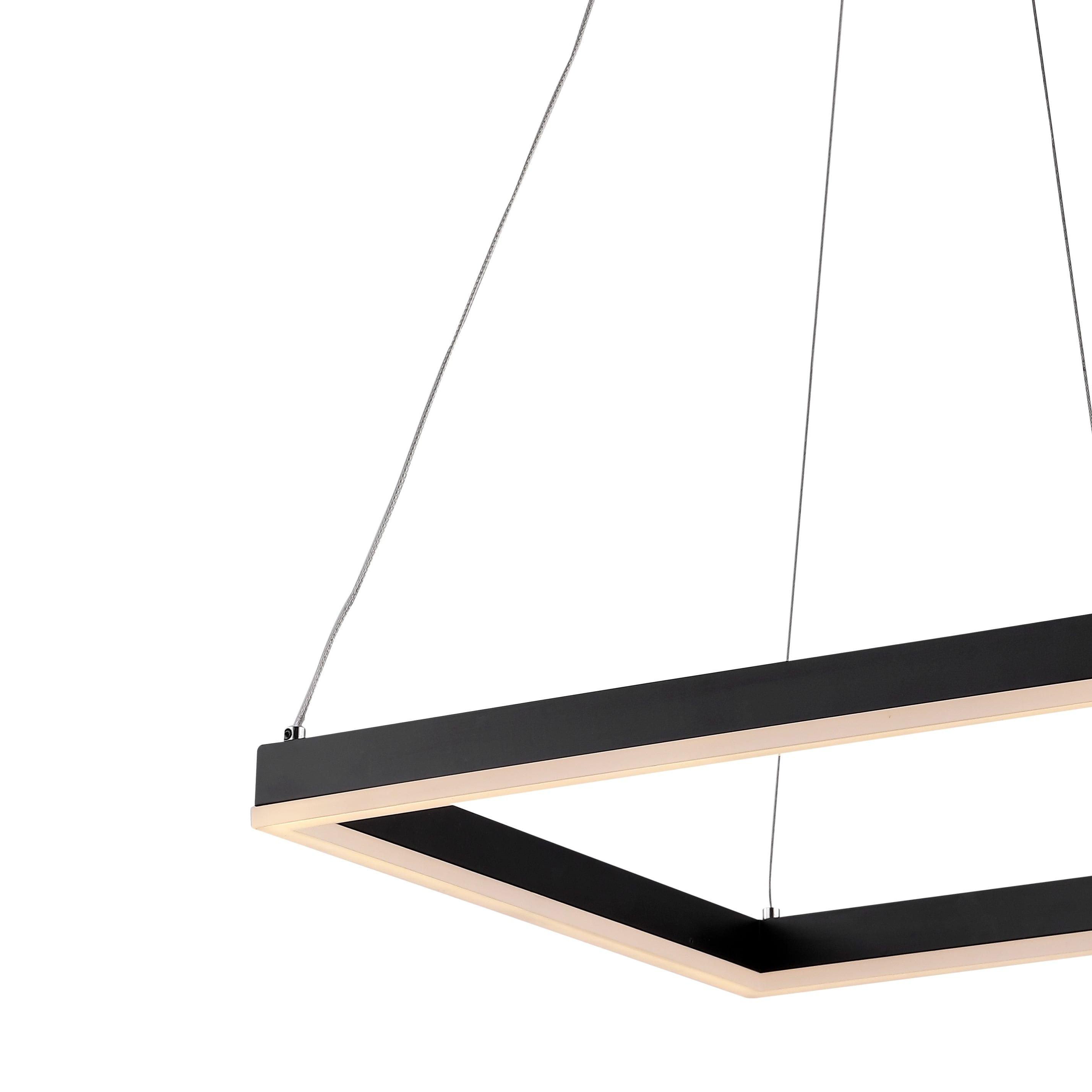 15.75" 1-Light Nero Square Modern Contemporary Aluminum Integrated LED Hoop Pendant Black - JONATHAN Y: ETL Listed, Adjustable Height