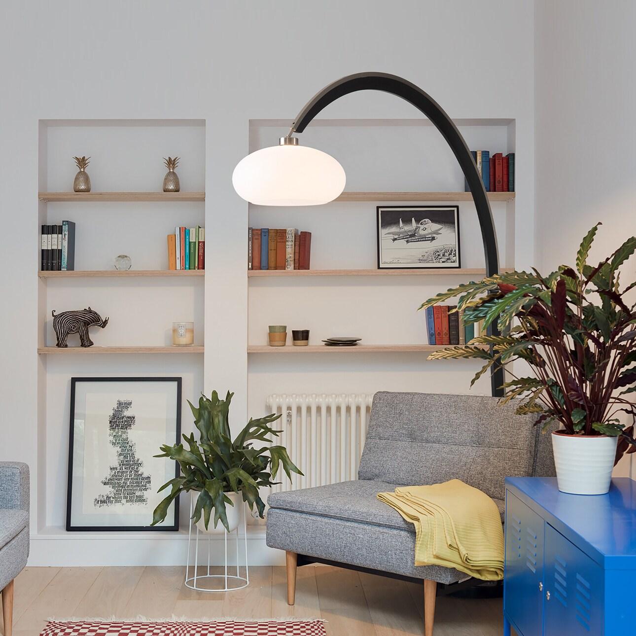 Nova of California Vaulted Arc Floor Lamp by Peter Morelli - 86", 1968 design, Black Wood, Satin Nickel, Dimmer Switch, V-base