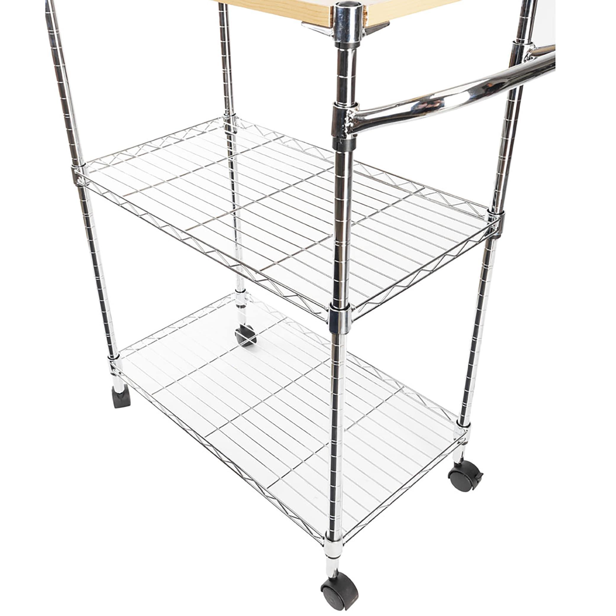 Ktaxon 3-Tier Rolling Kitchen Trolley Cart Steel Island Storage Utility Service Dining Silver