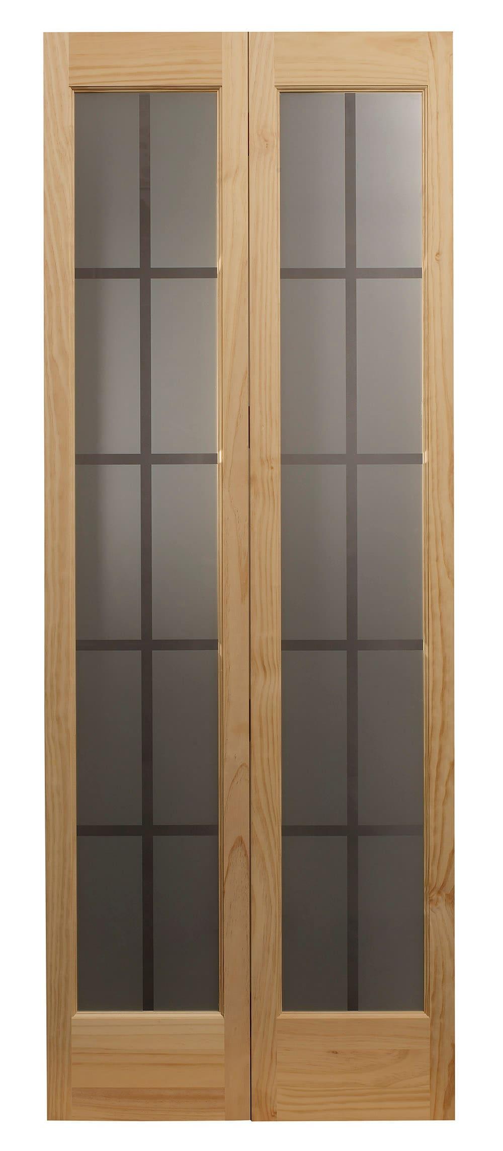 American Wood 837320 24 x 80 in. Full Glass Mission Bifold Door, Unfinished Pine