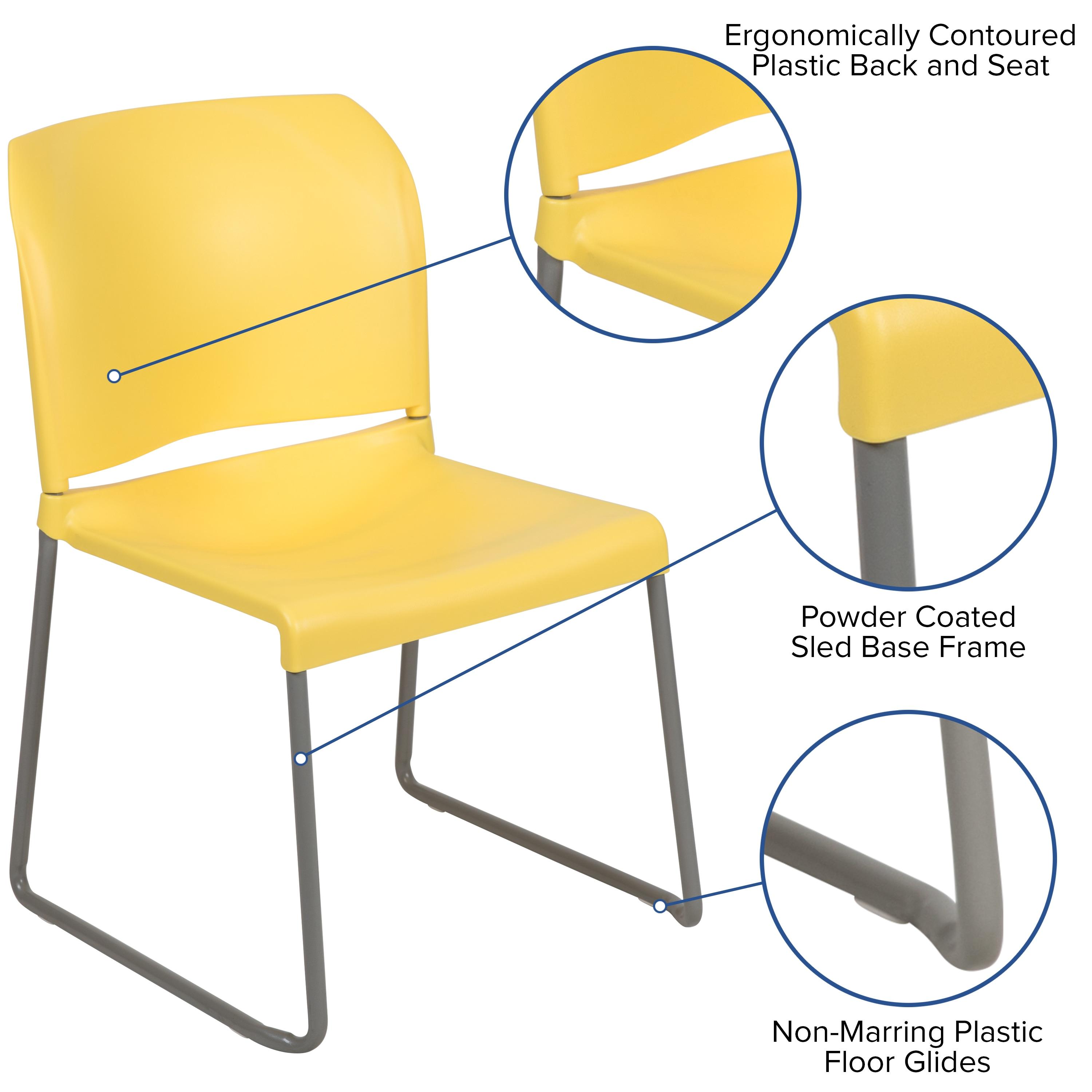 Flash Furniture HERCULES Series 880 lb. Capacity Yellow Full Back Contoured Stack Chair with Gray Powder Coated Sled Base