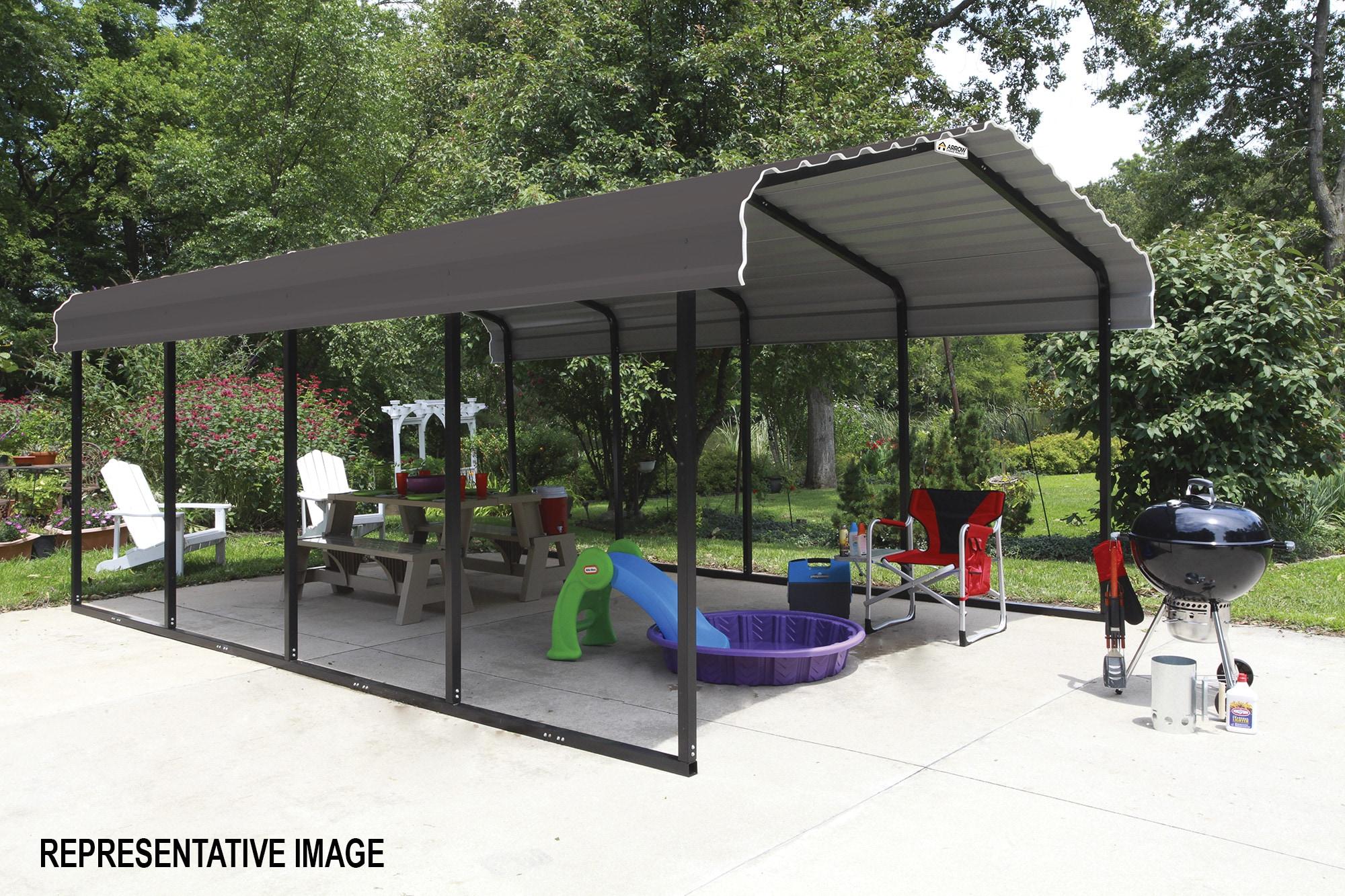 Steel Carport, Galvanized Black/Charcoal