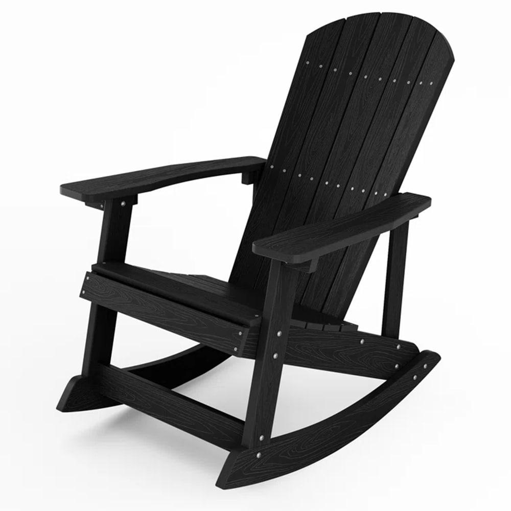 JUSTLET Plastic Adirondack Rocking Chair,HDPE All-Weather Outdoor Rocking Adirondack Chair for Porch, Patio, Balcony,Black