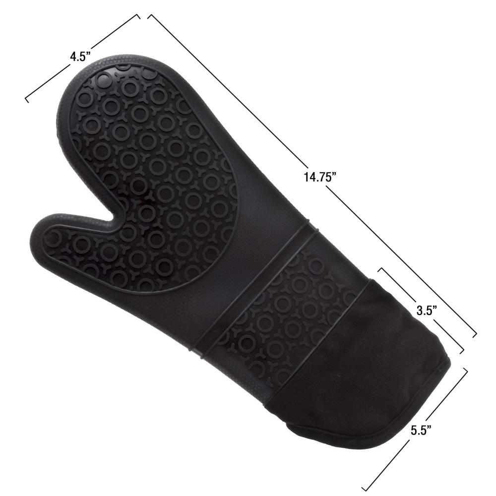 Silicone Oven Mitts - Extra Long Professional Quality Heat Resistant with Quilted Lining and 2-sided Textured Grip - 1 pair Black by Hastings Home