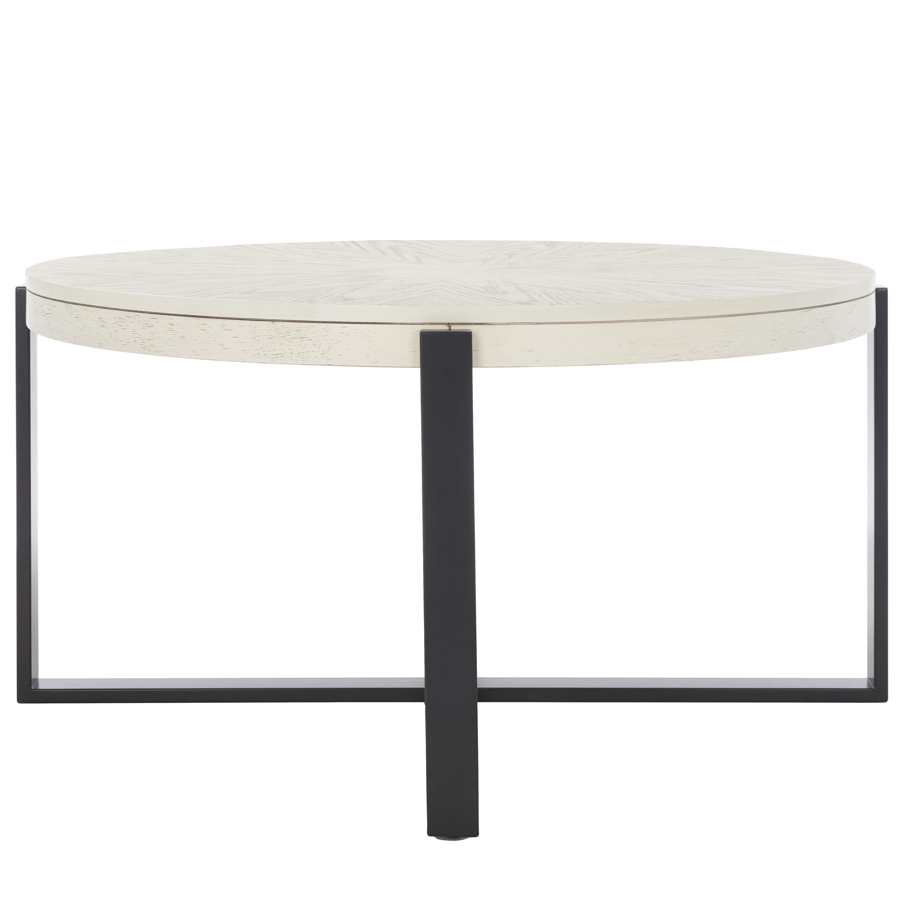 SAFAVIEH Navya Round Coffee Table, White Wash Top/Black Legs