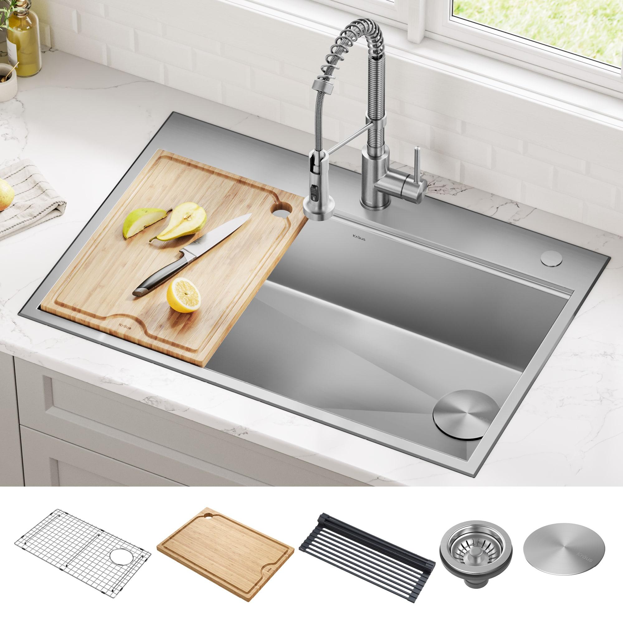 KRAUS Kore™ Workstation 33" L Top Mount Drop-In 16 Gauge Black Stainless Steel Single Bowl Kitchen Sink