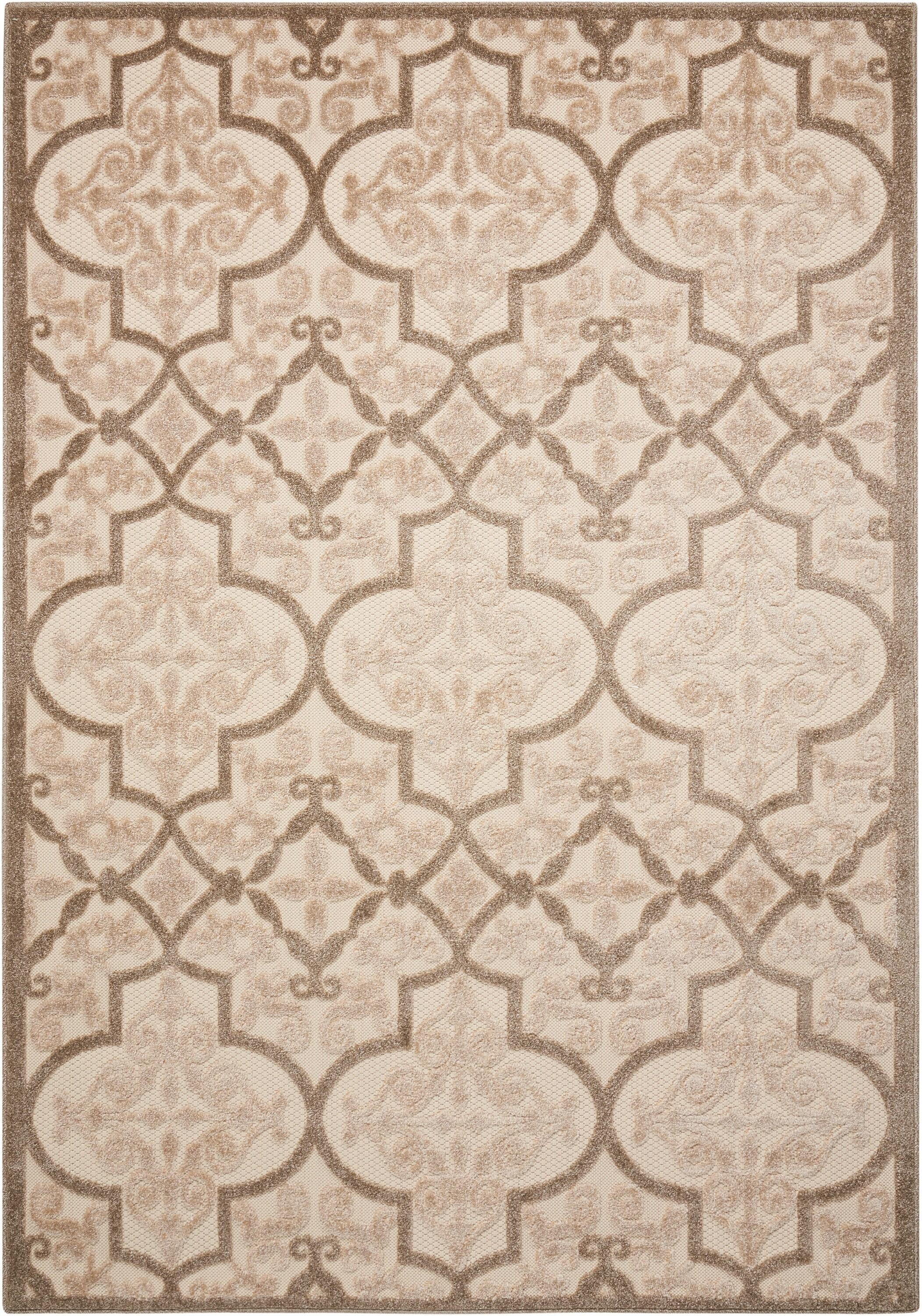 Nourison Aloha Moroccan Trellis Flatweave High-Low Indoor Outdoor Area Rug Cream 5'3" x 7'5"