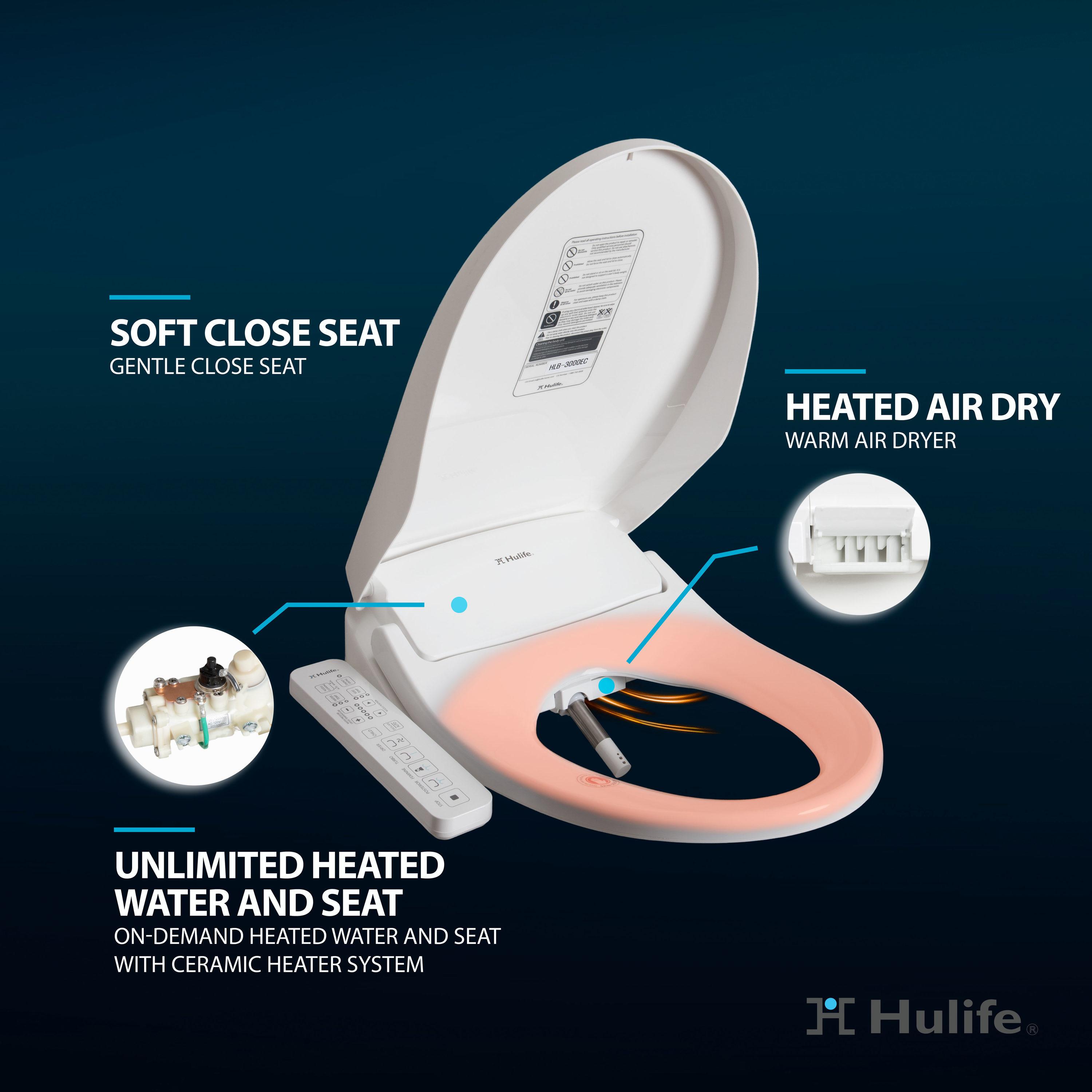 Hulife HLB-3000EC Electric Bidet Seat for Elongated Toilets White : Microfiber, Machine Washable, Non-Slip Backing