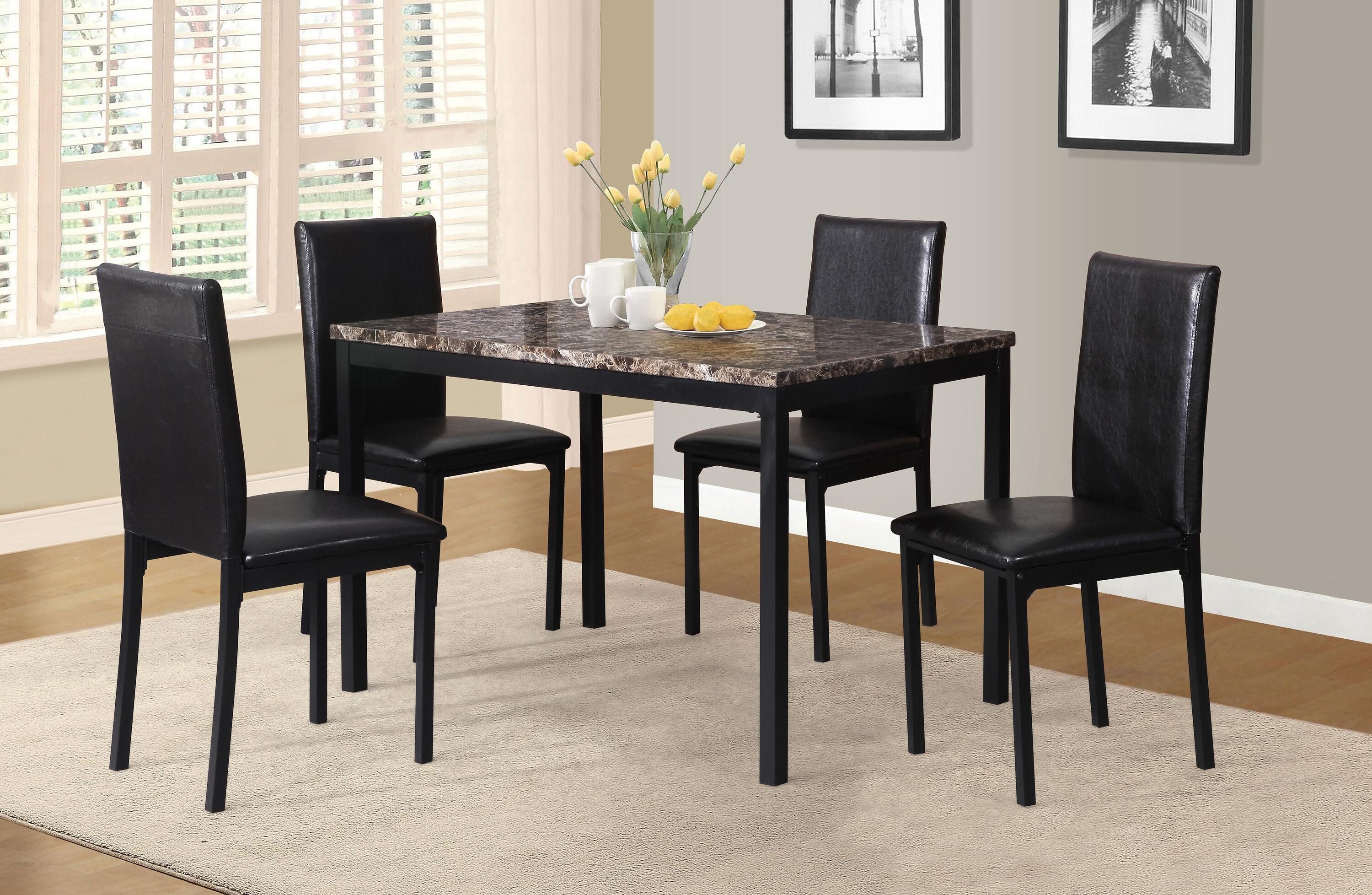 Roundhill Furniture Noyes Faux Leather Seat Metal Frame Dining Chairs, Black, Set of 4