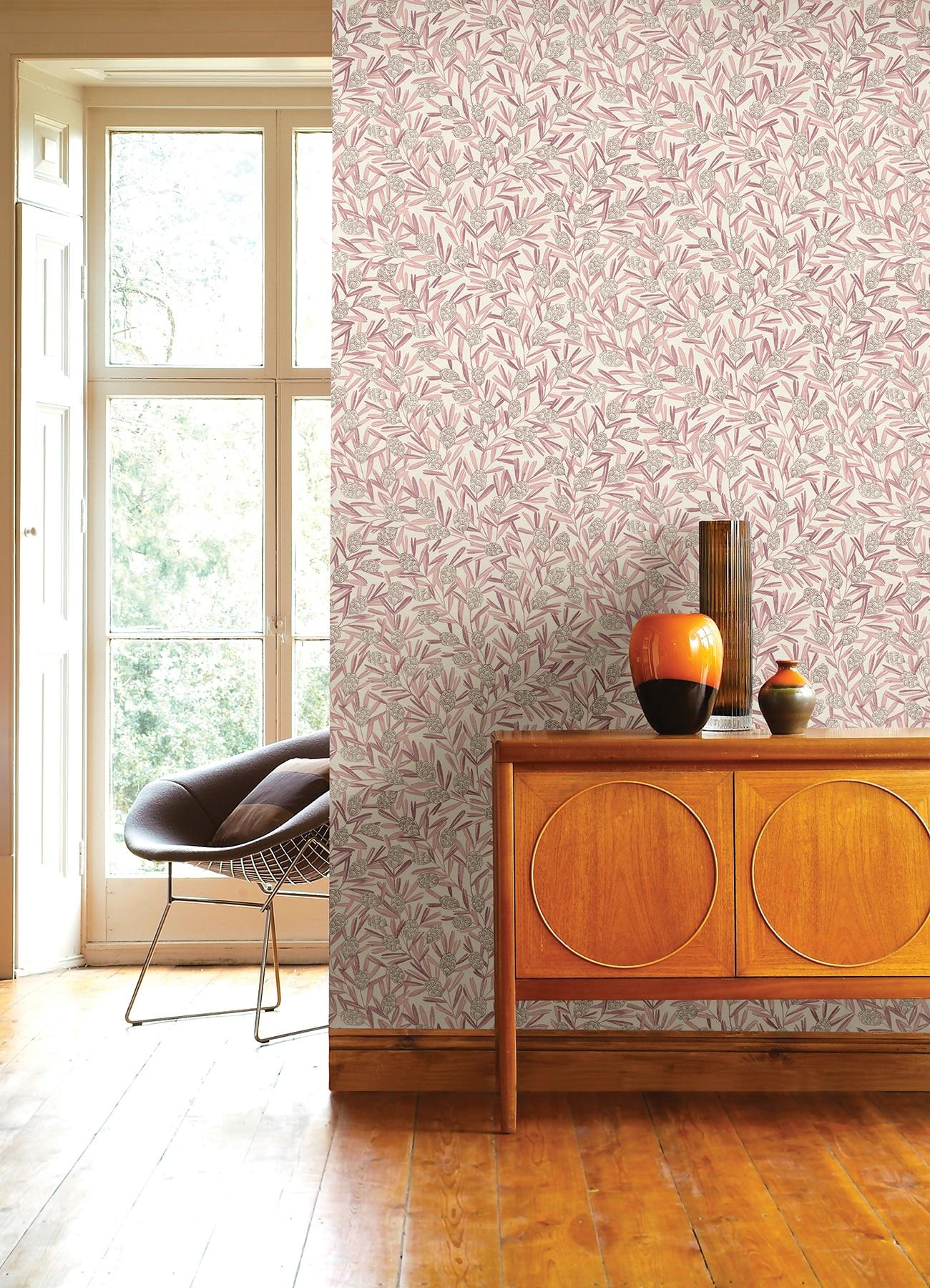 Zulma Pink 3D Botanical Non-Woven Wallpaper, 396"x20.5"