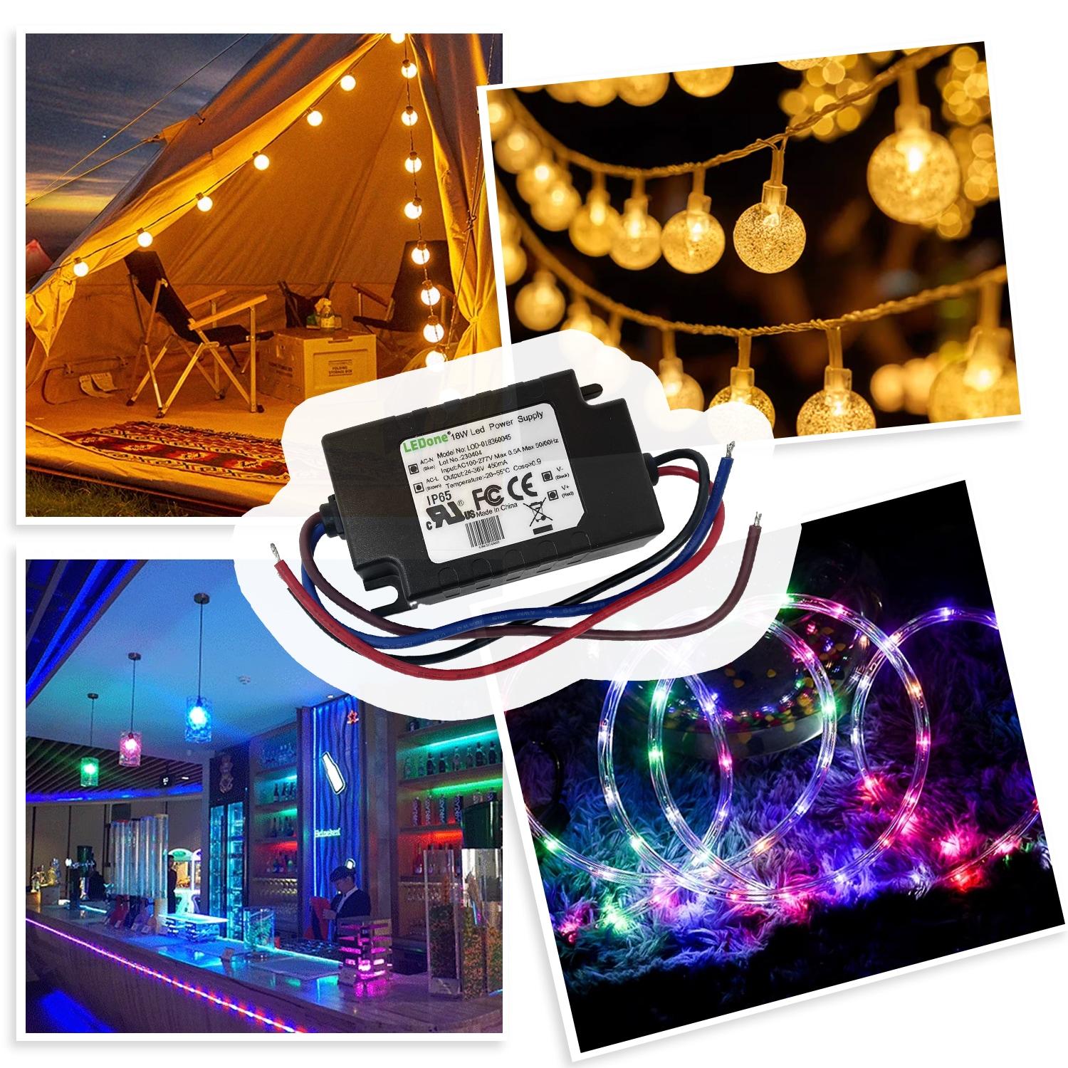 LEDONE LED Driver 450mA (Constant Current Output), 18W Waterproof IP65 LED Power Supply Lighting Transformer 100V-270V AC to 24-36V DC Low Voltage Output for Outdoor or Indoor LED Lights
