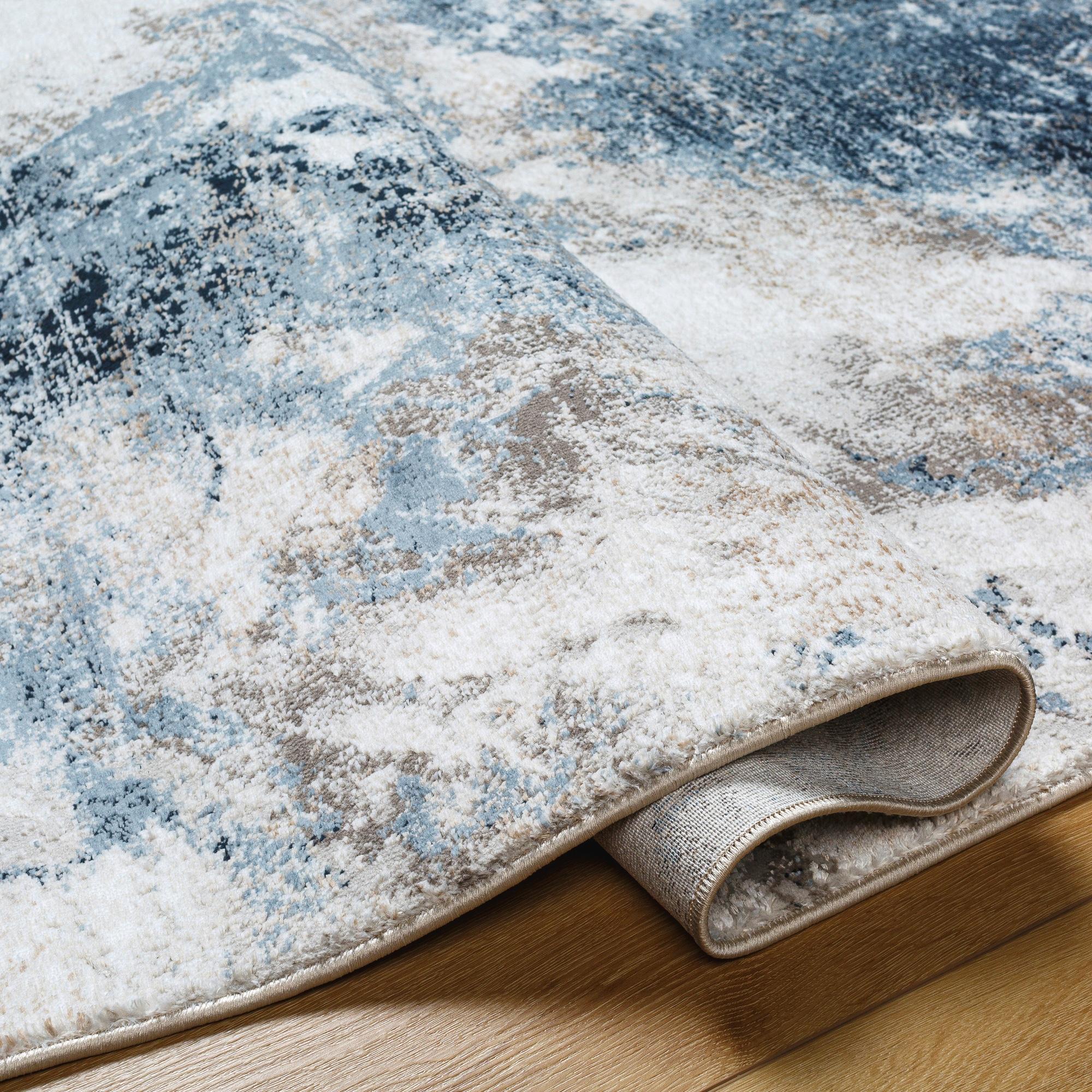 Gray Rectangular Polyester Stain-Resistant Medium Pile Rug