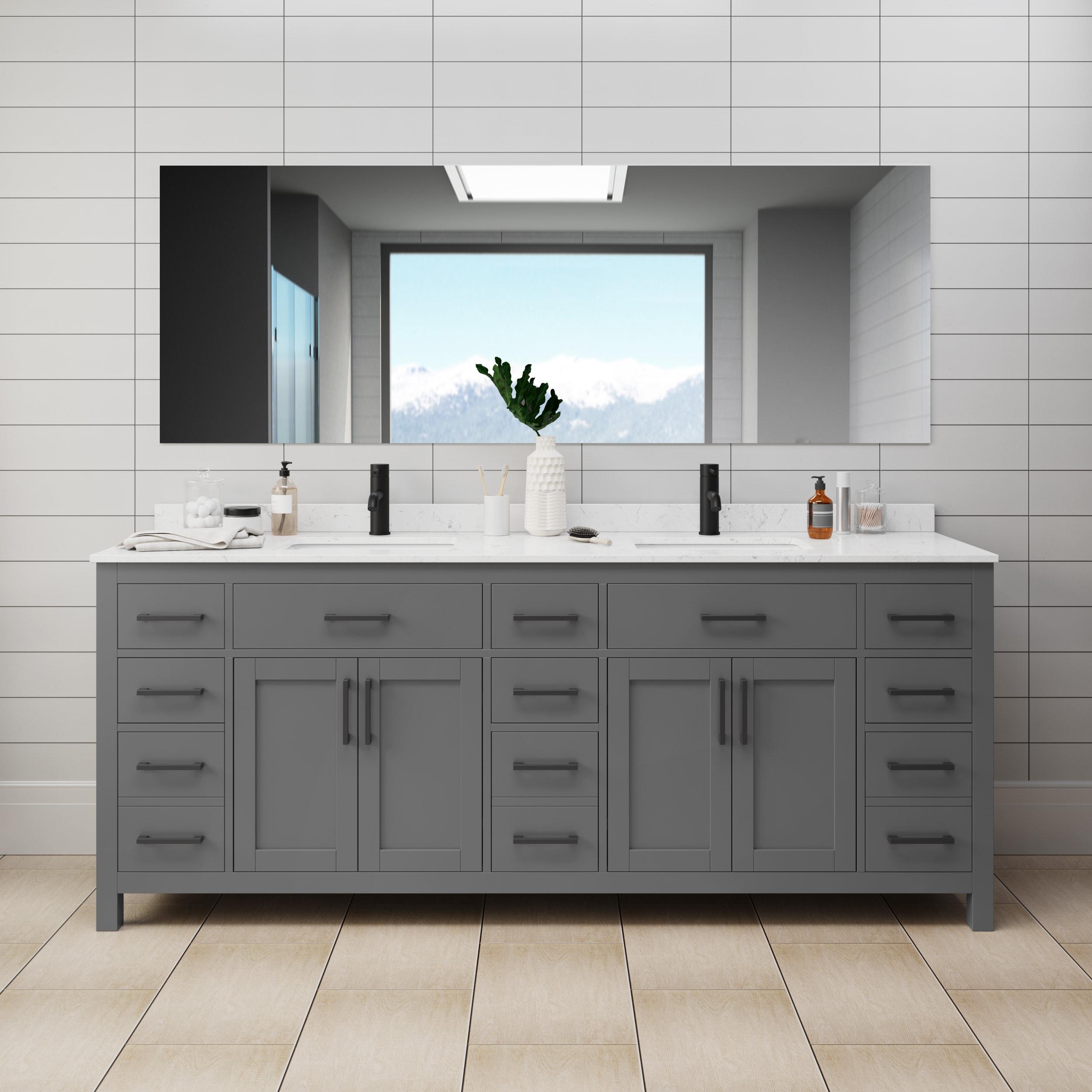 Wyndham Collection Beckett 84" Wood Double Bathroom Vanity in Dark Gray/Black