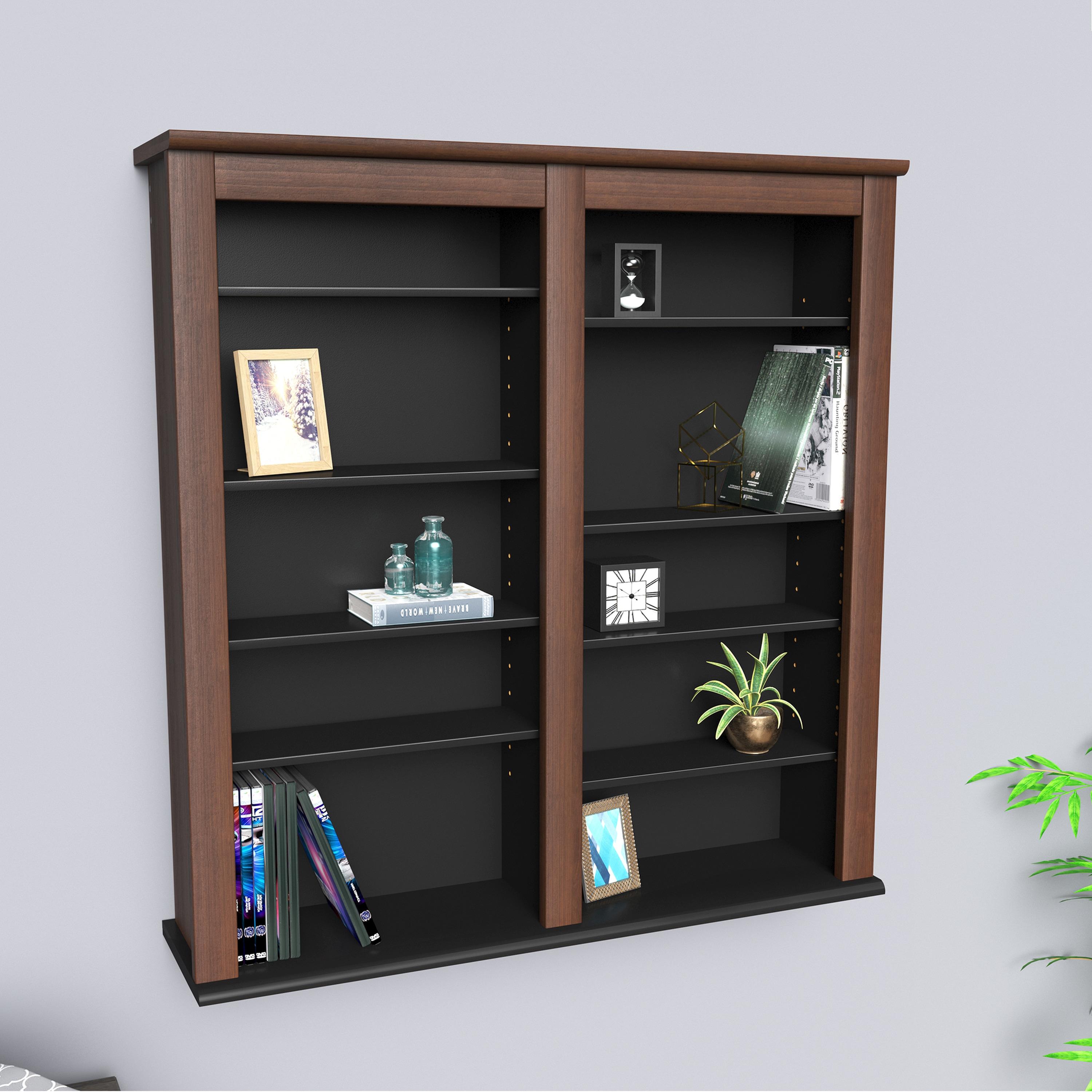 Prepac Double Floating Media Wall Storage in Cherry and Black