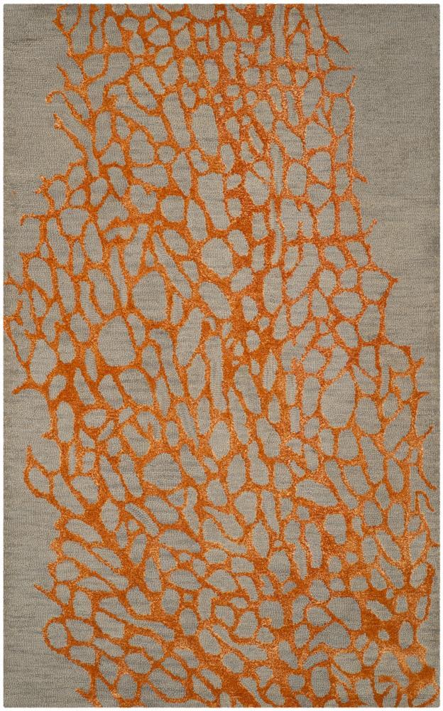 Blossom BLM695 Hand Hooked Indoor Area Rug - Grey/Orange - 5'x8' - Safavieh