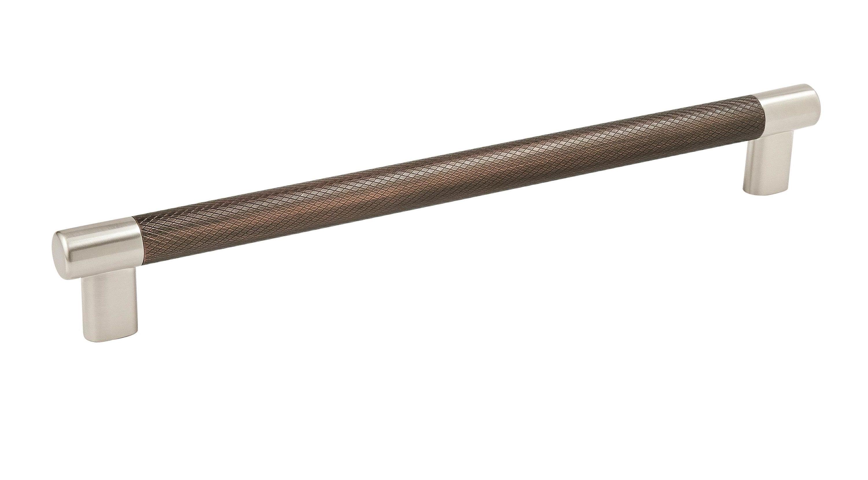 Amerock Esquire 10-1/16 inch (256mm) Center-to-Center Satin Nickel/Oil-Rubbed Bronze Cabinet Pull