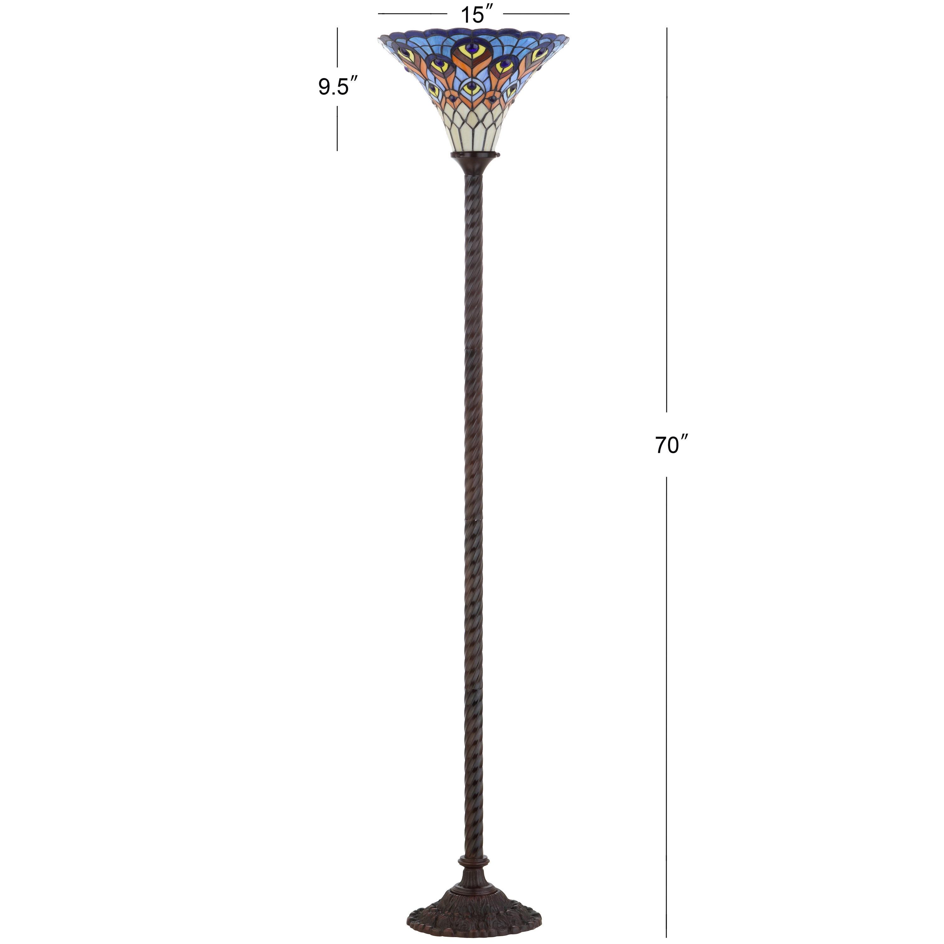 JONATHAN Y JYL8006A Peacock Tiffany-Style 70" Torchiere LED Floor Lamp, Traditional for living room, dinning room, bedroom, office Bulb Included, Bronze
