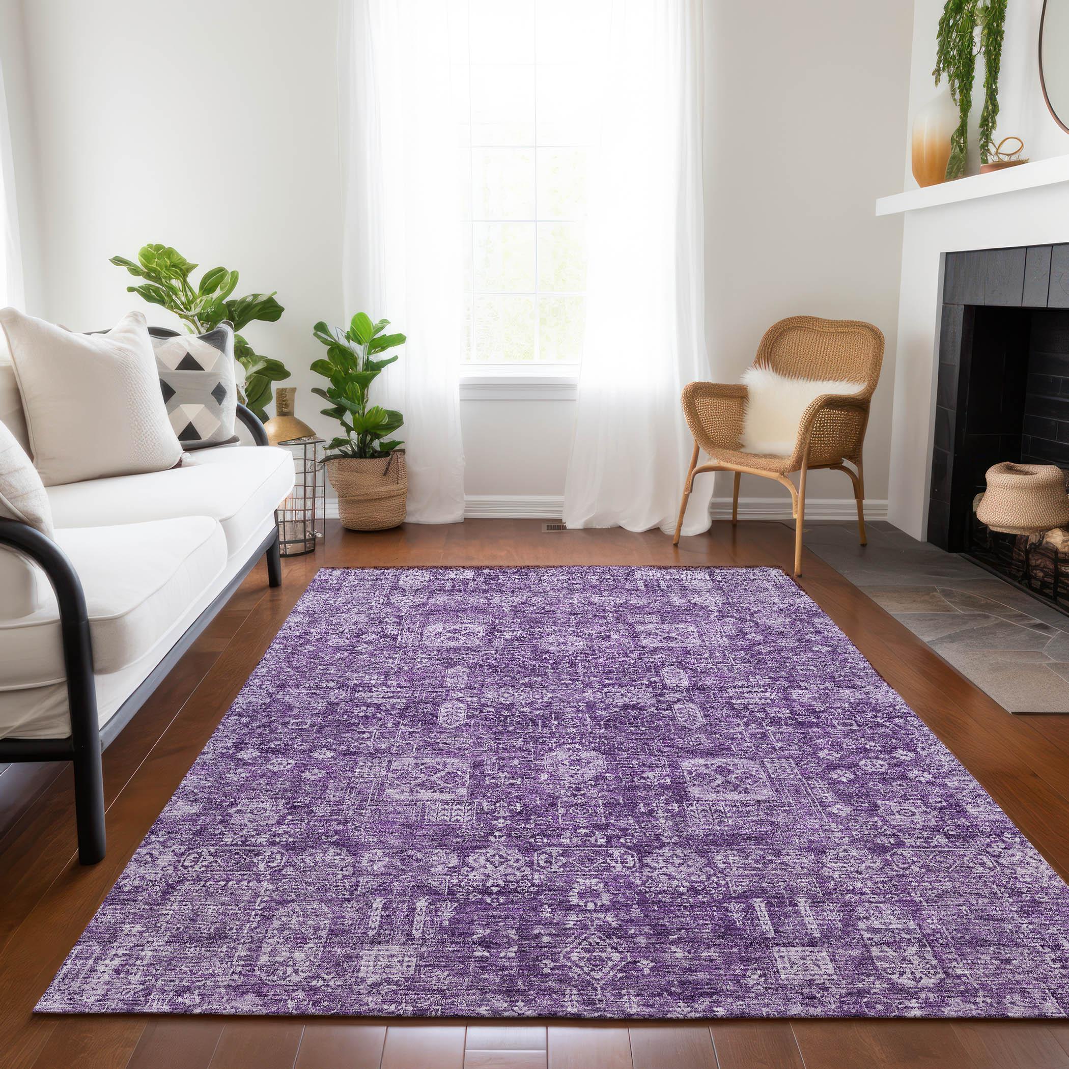 Purple Rectangular Machine Washable Synthetic Area Rug