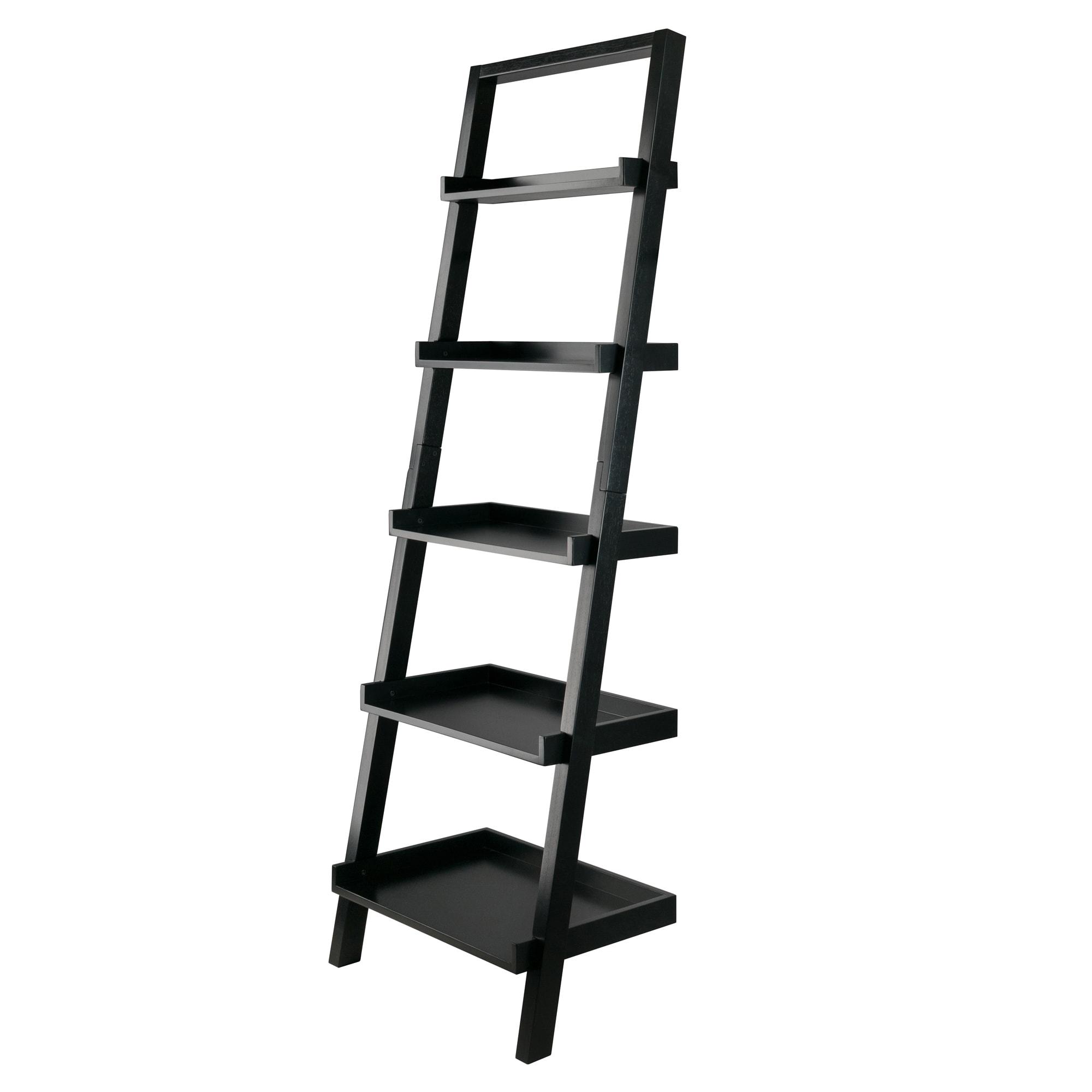 69.36" Bellamy Leaning Shelf Black - Winsome: 5-Tier, Space-Saving, Solid Wood, Wall Secure Bookcase