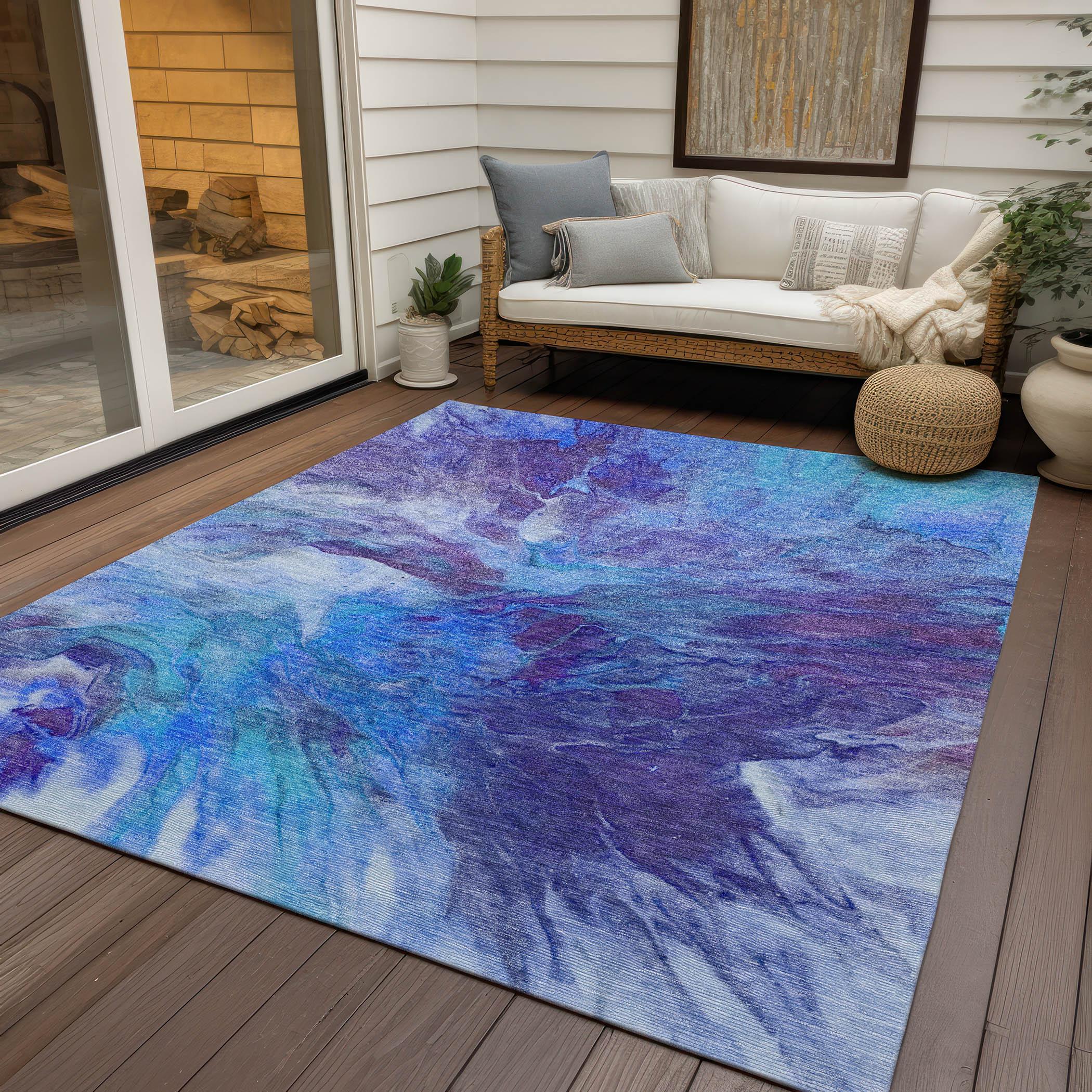 Addison Rugs Chantille Indoor/Outdoor Transitional Modern Blue Washable Rectangle Rug, 3' x 5'