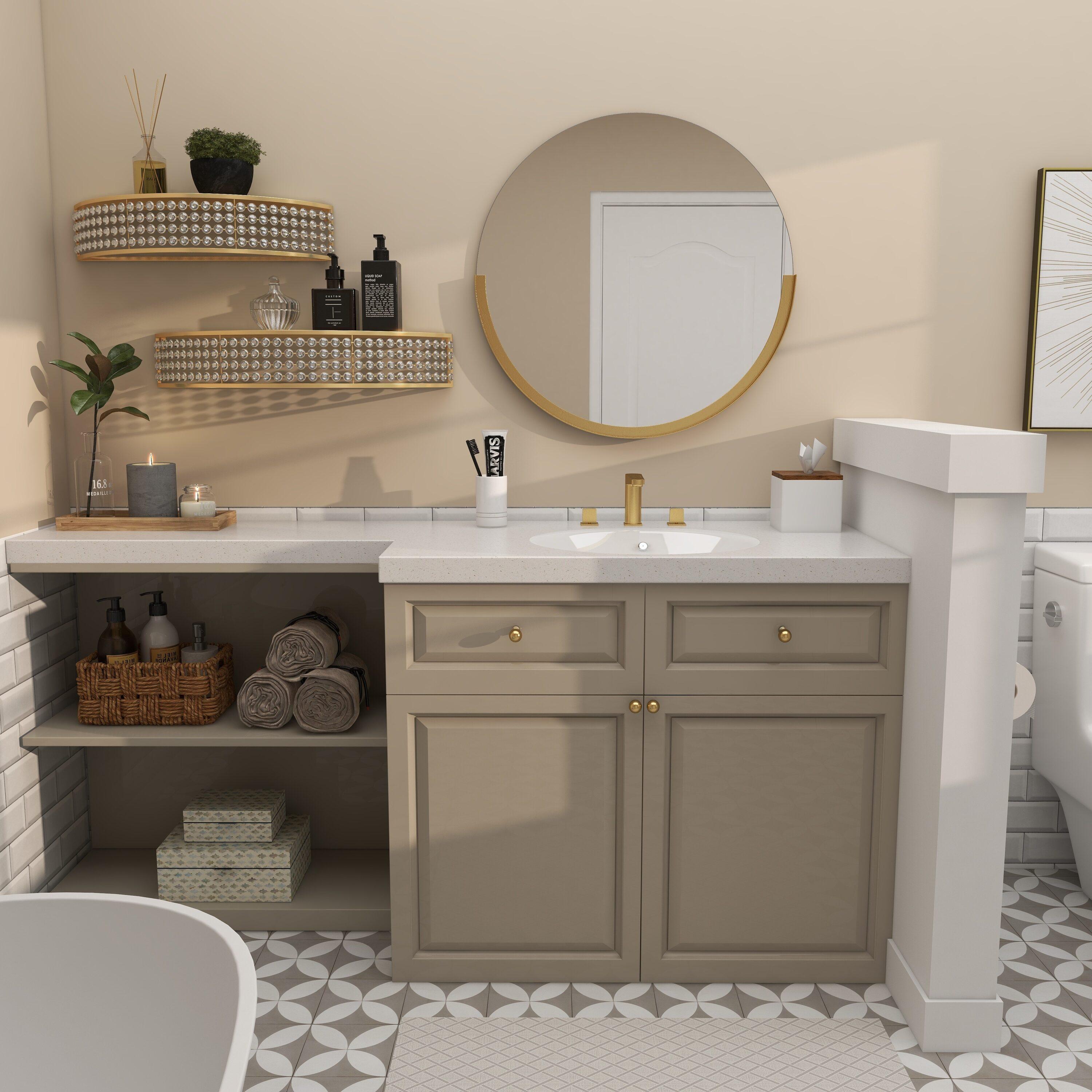 DecMode 5", 5"H Half-Moon 2-Tier Gold Wall Shelf with Crystal Embellishments (2 Count)