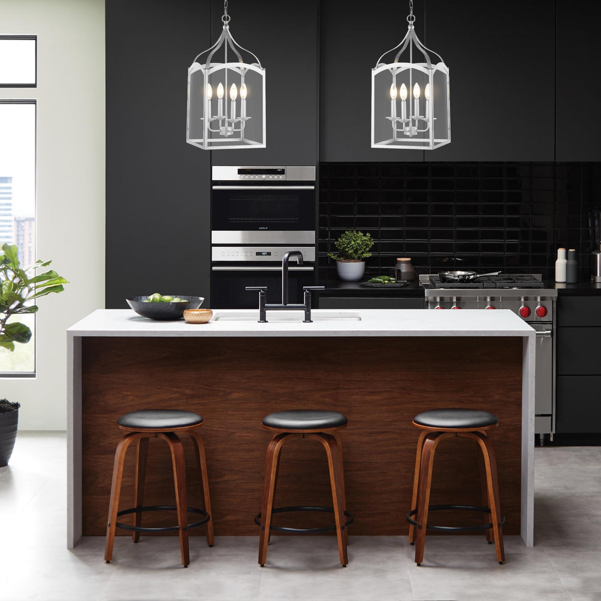 11" LED 4-light Ruth Classic Lantern Metal/Glass Pendant Silver - JONATHAN Y: ETL Listed, Adjustable Height