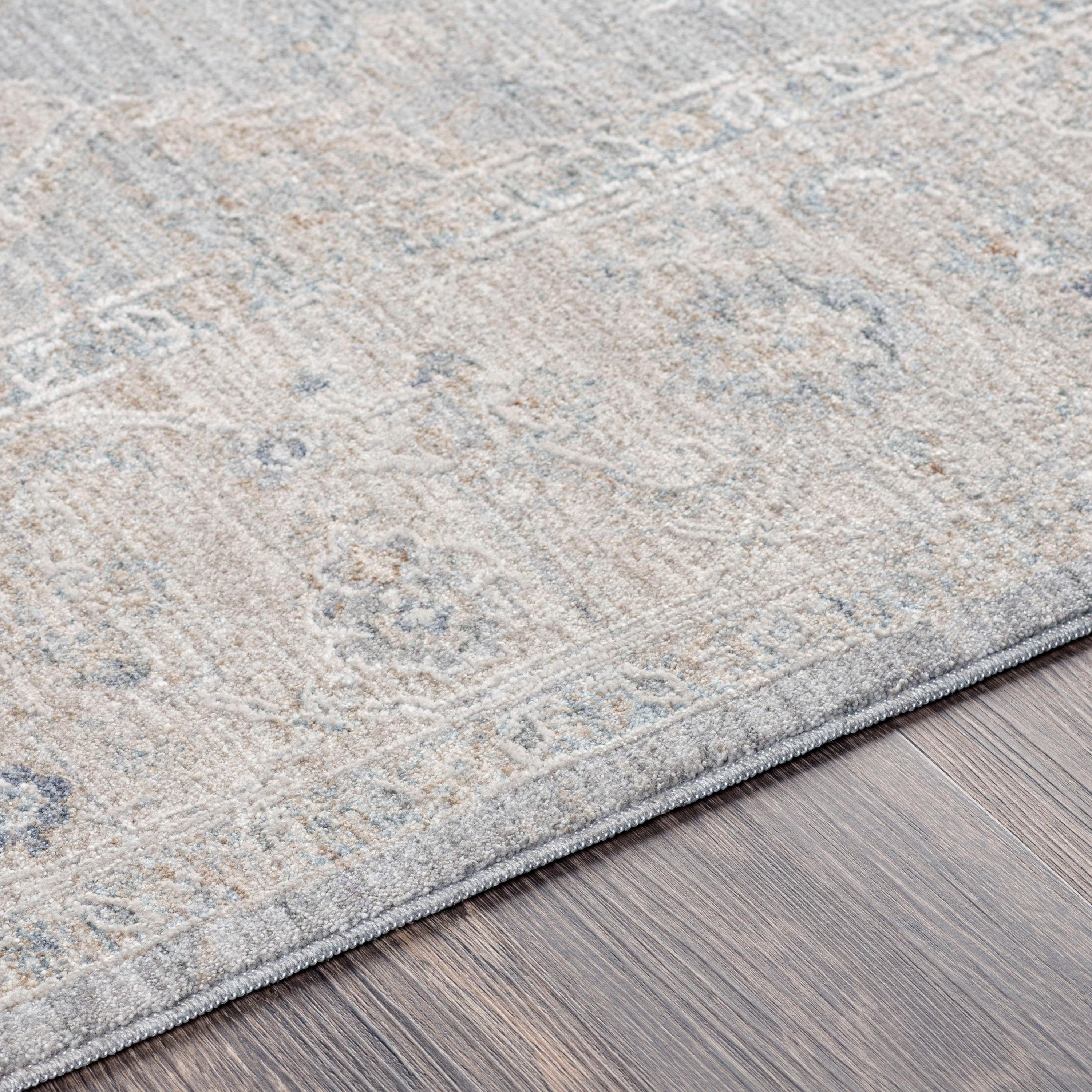 Elegant Gray Rectangular Easy-Care Cotton Blend Rug