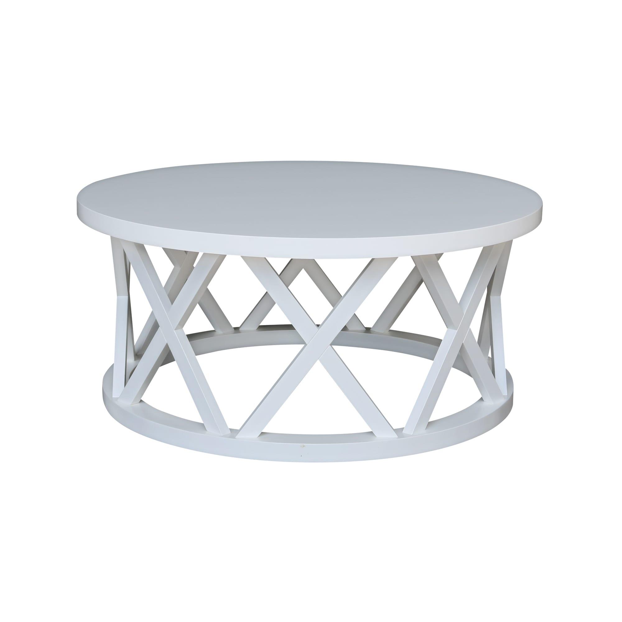 40" Ceylon Round Coffee Table White - International Concepts: Solid Wood, Parawood Material, 18" Height