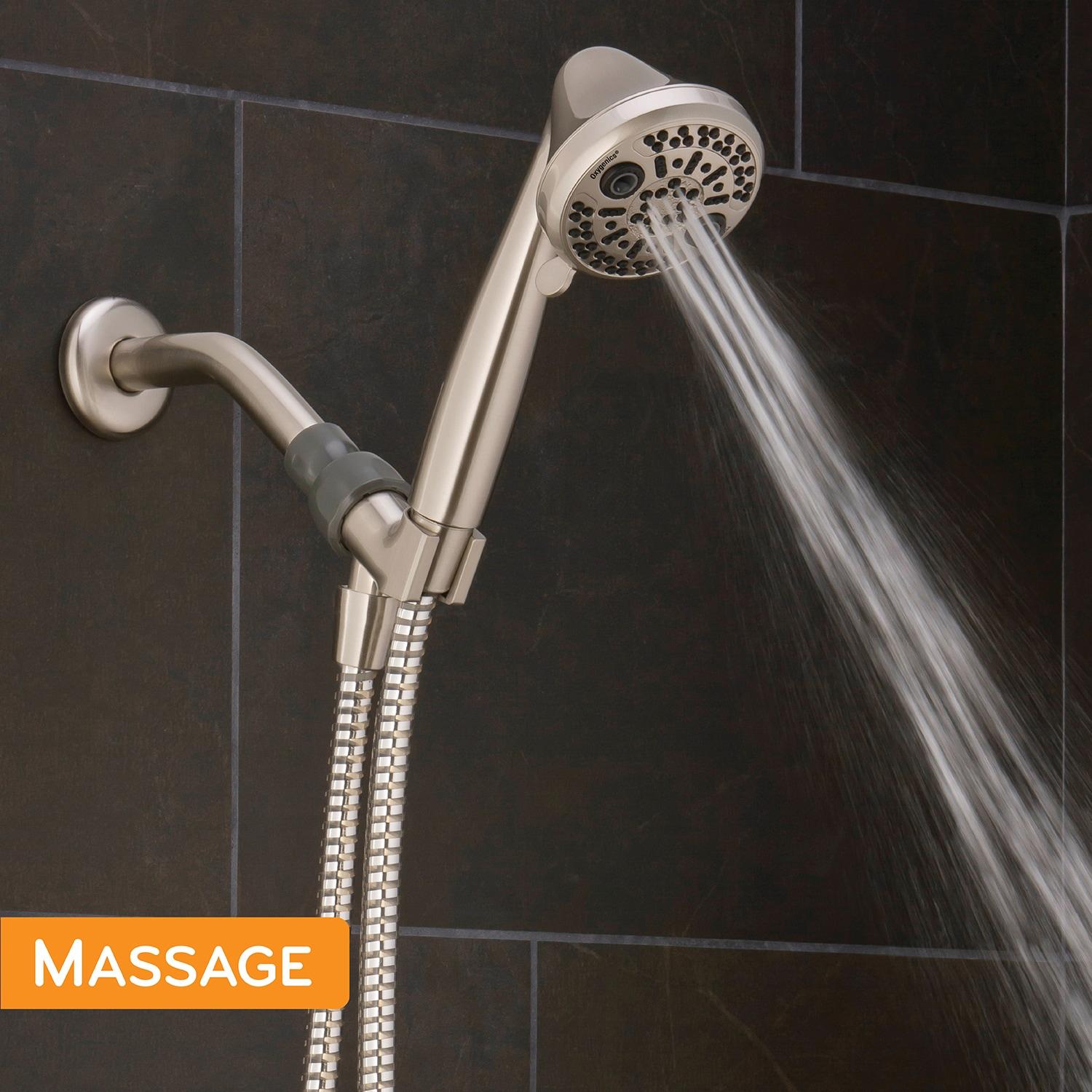 Brushed Nickel 3-Setting Handheld Showerhead with Pulse and Rain