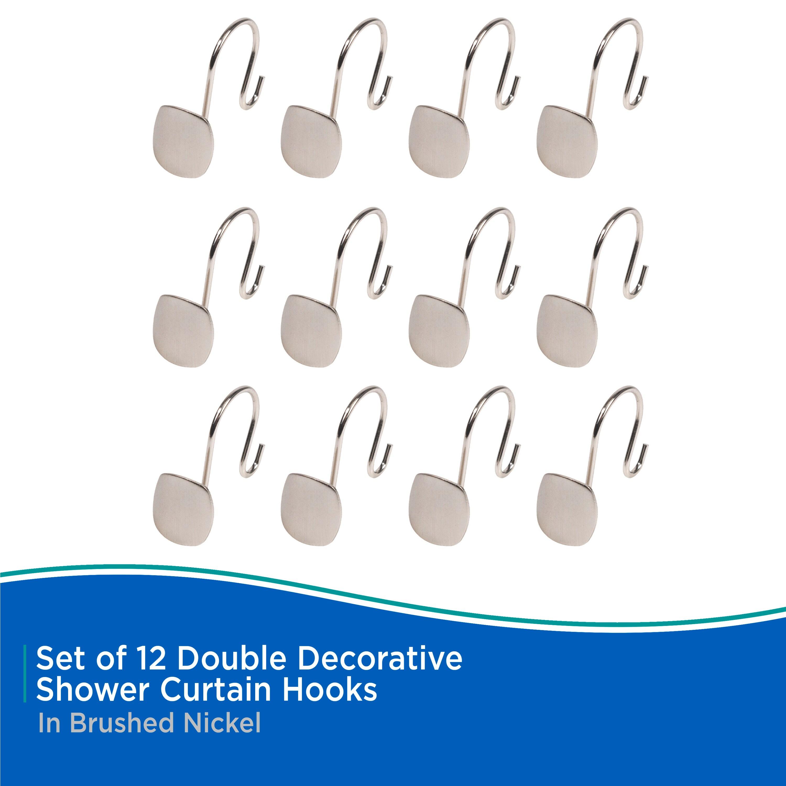 Kenney Kenney Abstract Rust-Resistant Metal Double Decorative Shower Curtain Hooks, Set of 12, Brushed Nickel (Set of 12)