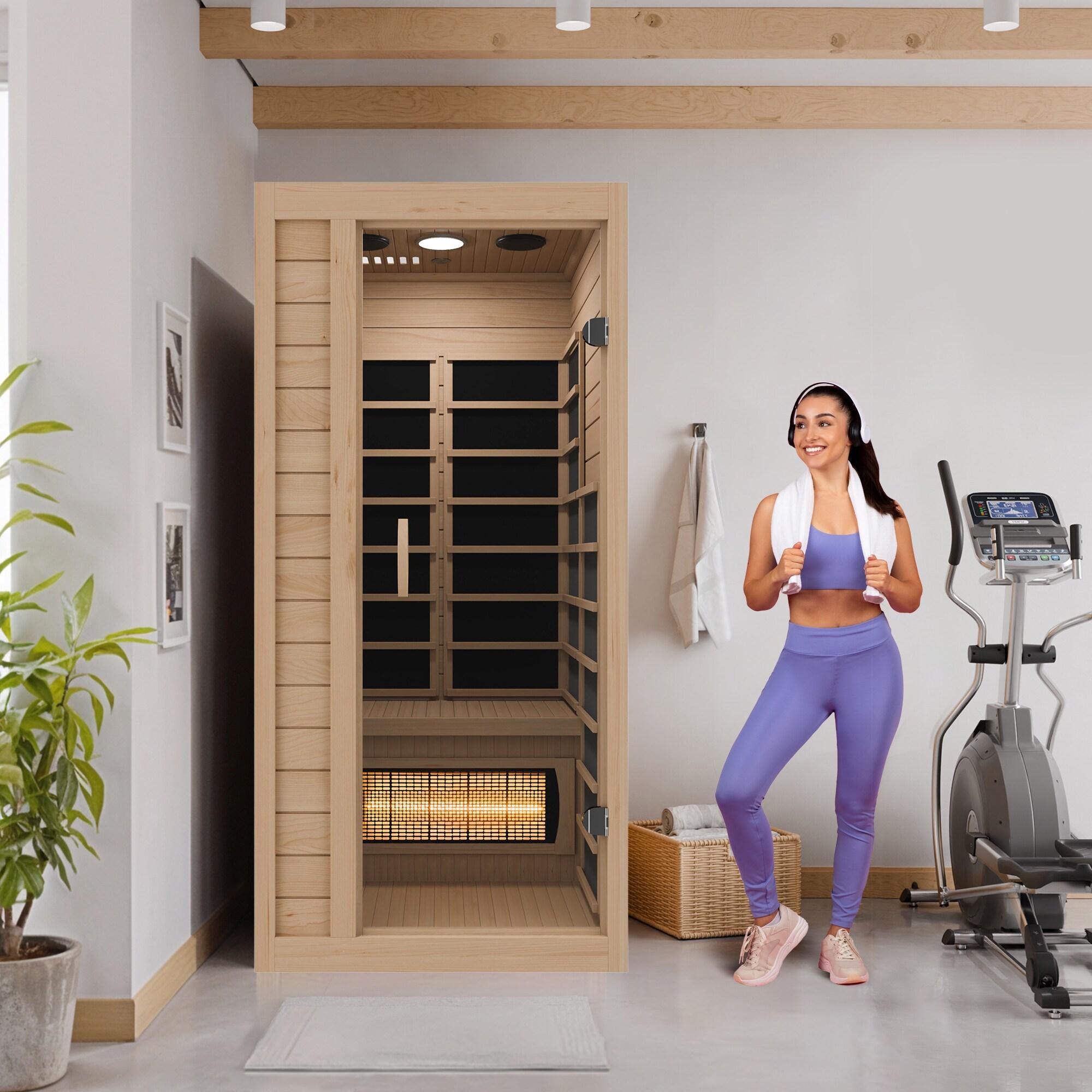 Steam Spa 1 Person Indoor Sauna Room: Hemlock Wooden Spa With Bluetooth Speaker, FM, And Touch Control Panel