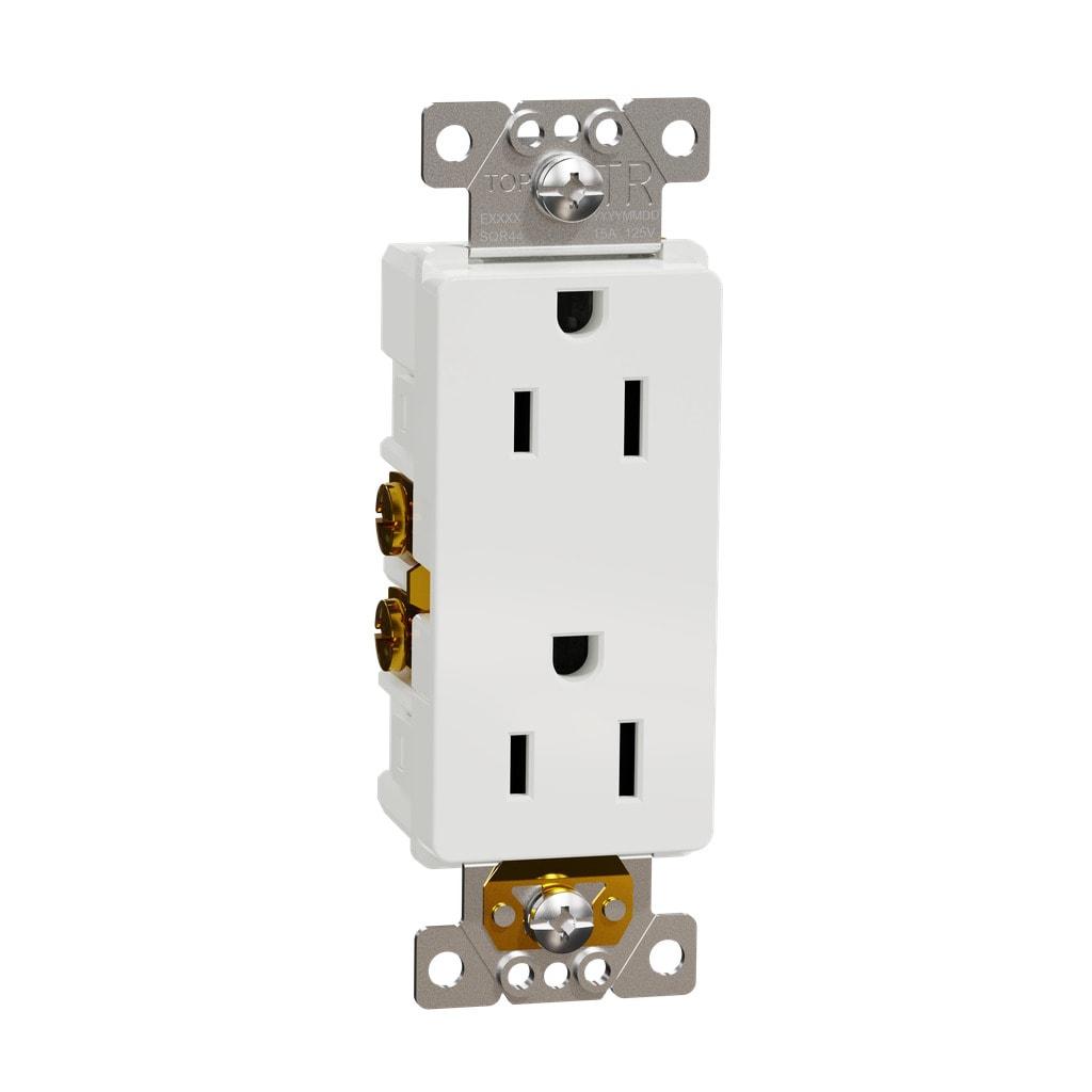 White Tamper Resistant Duplex Decorator Receptacle Outlet with Wall Plate