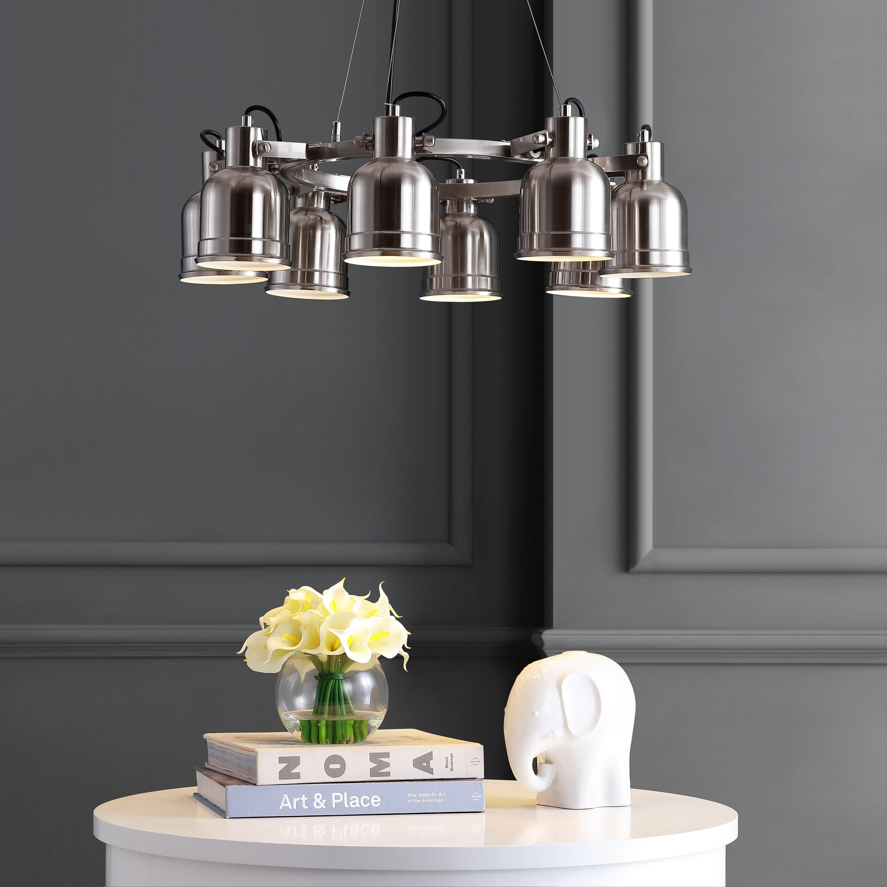 JONATHAN Y JYL6115A Liam 26.5" 8-Light Metal LED Chandelier Chandelier, Contemporary, Transitional for living room, dinning room, bedroom, office Bulb Included, Nickel