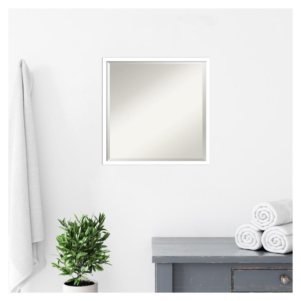 Amanti Art Beveled Wood Bathroom Wall Mirror - Svelte Frame Svelte White Outer Size: 21 x 21 in White
