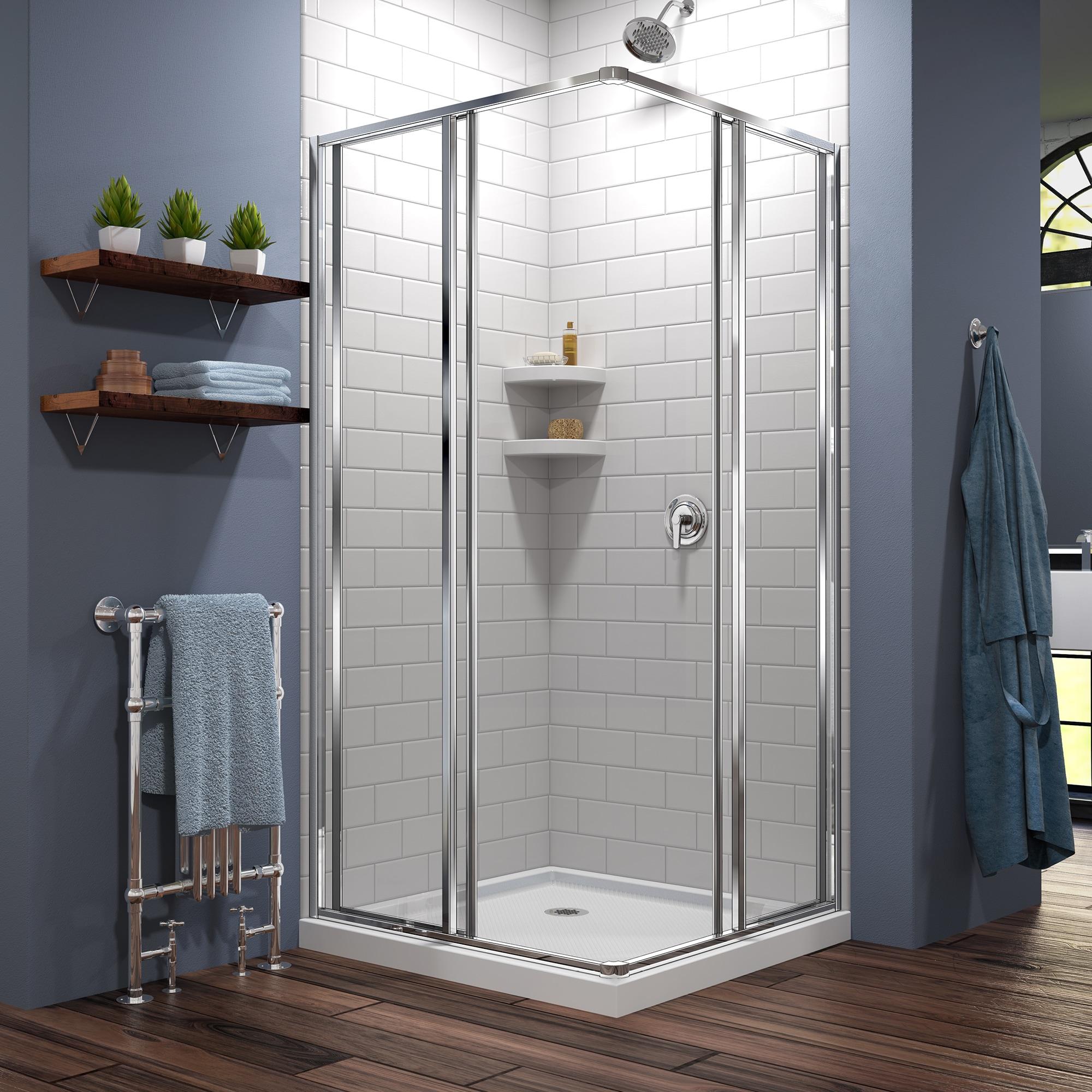 Cornerview 36" x 74.75" Framed Square Sliding Shower Enclosure with Base Included