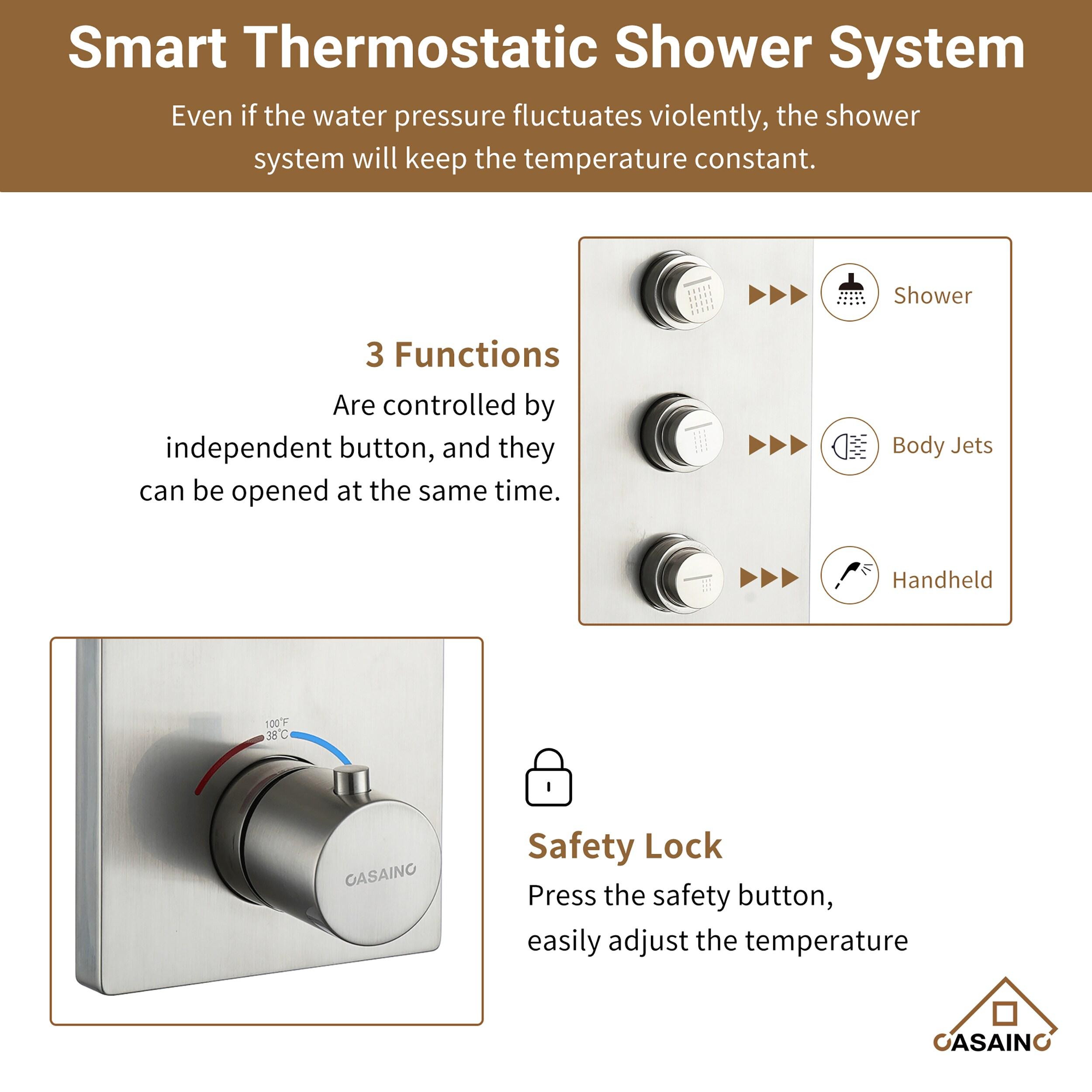 CASAINC 12'' Ceiling Mounted Square Shower System with Handheld Sprayer & 6 Body Jets, Brushed Nickel