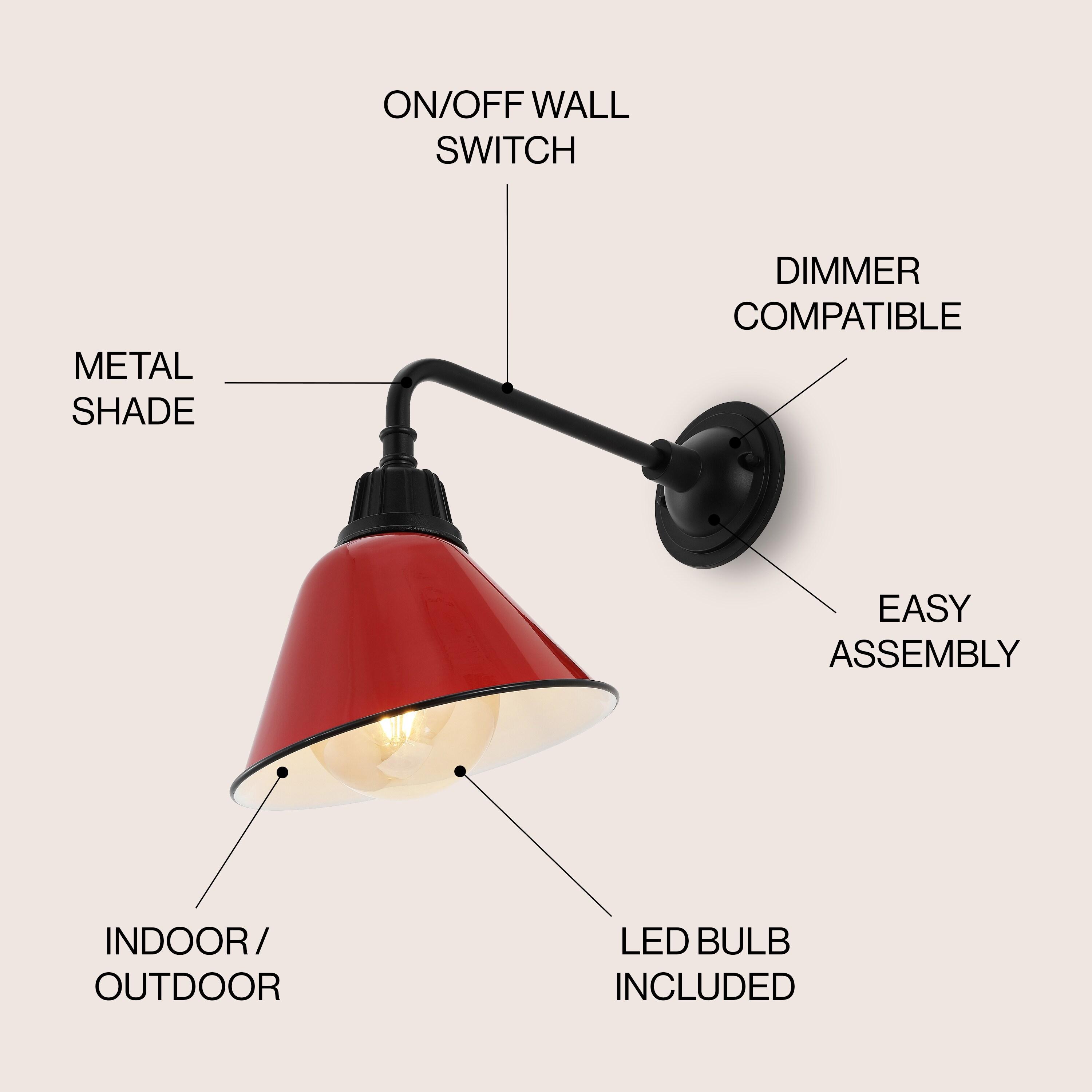 Croydon 9.63 in. Red 1-Light Farmhouse Industrial Indoor/Outdoor Iron LED Gooseneck Arm Outdoor Sconce