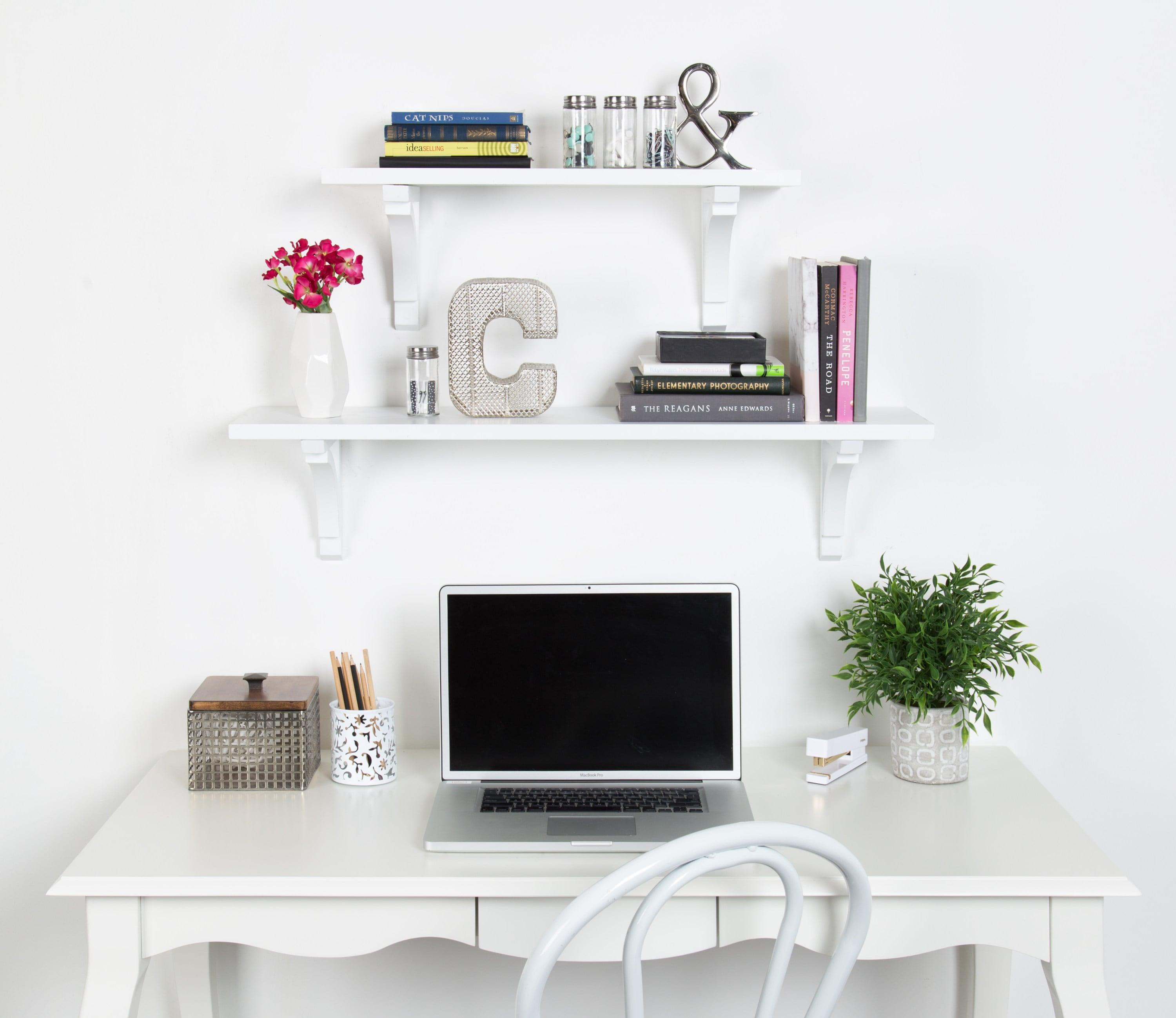 Kate and Laurel Corblynd Traditional Wood Wall Shelf, White 36"