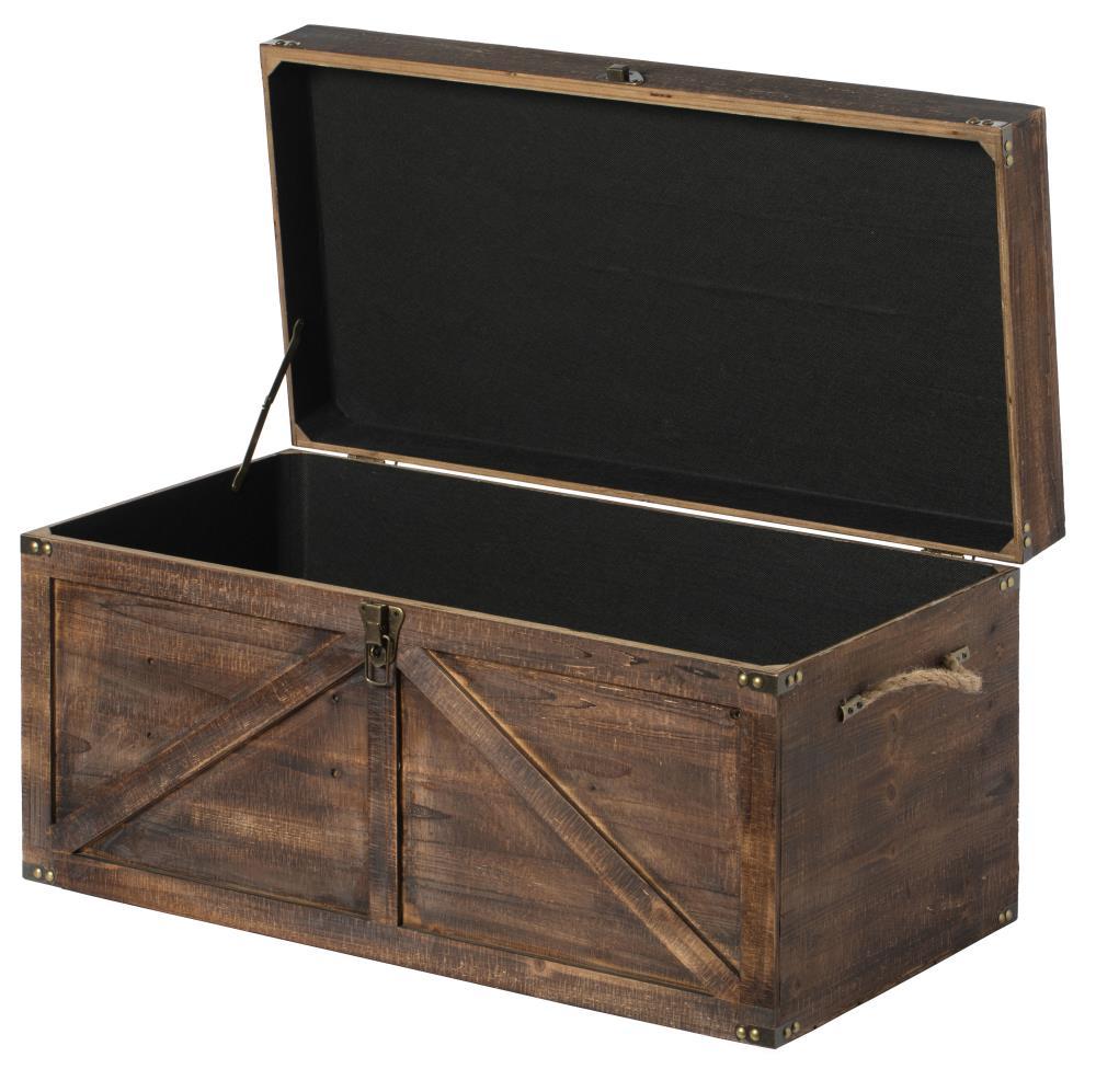 Vintiquewise Vintiquewise Brown Large Wooden Lockable Trunk Farmhouse Style Rustic Design Lined Storage Chest with Rope Handles