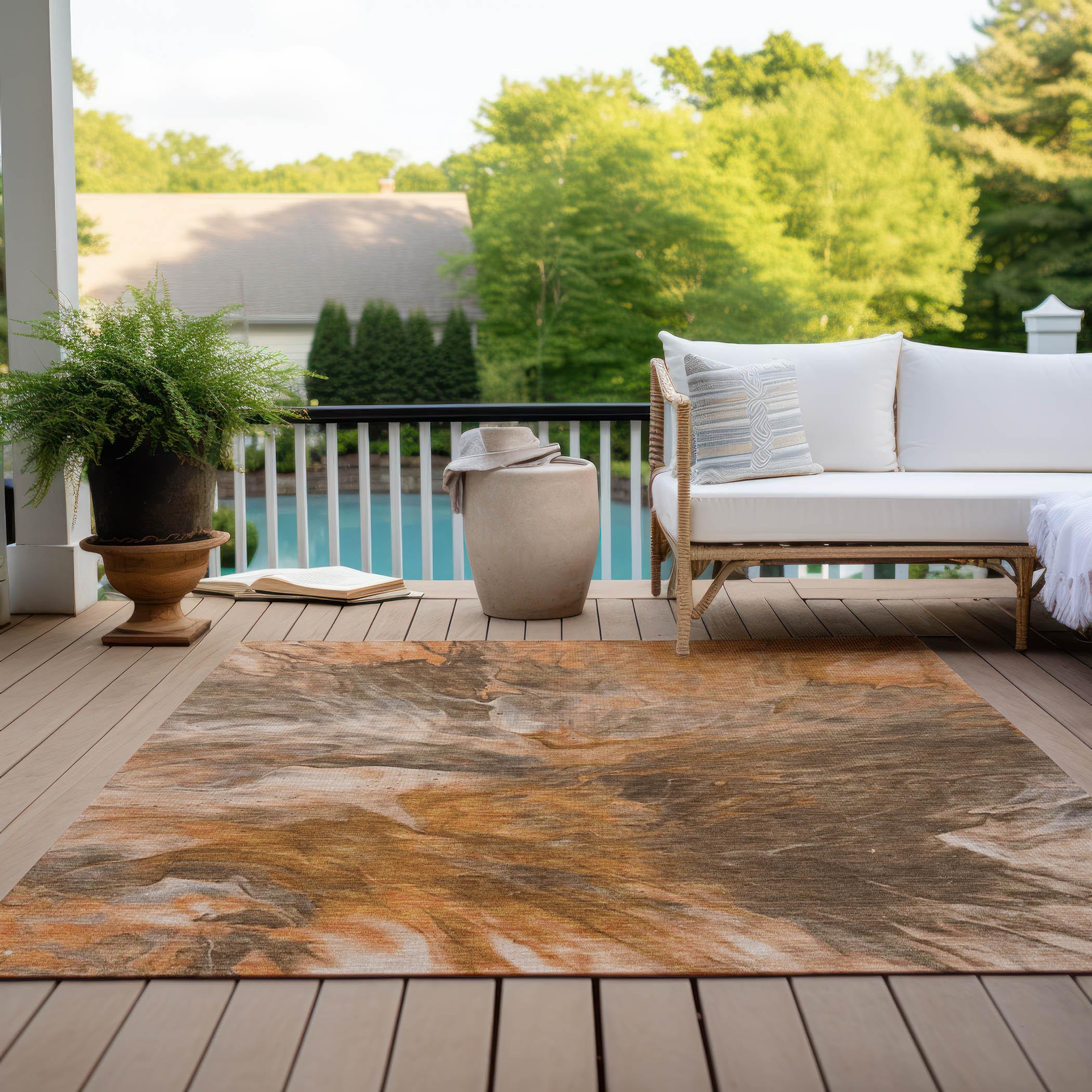 Paprika and Brown Synthetic Rectangular Washable Rug