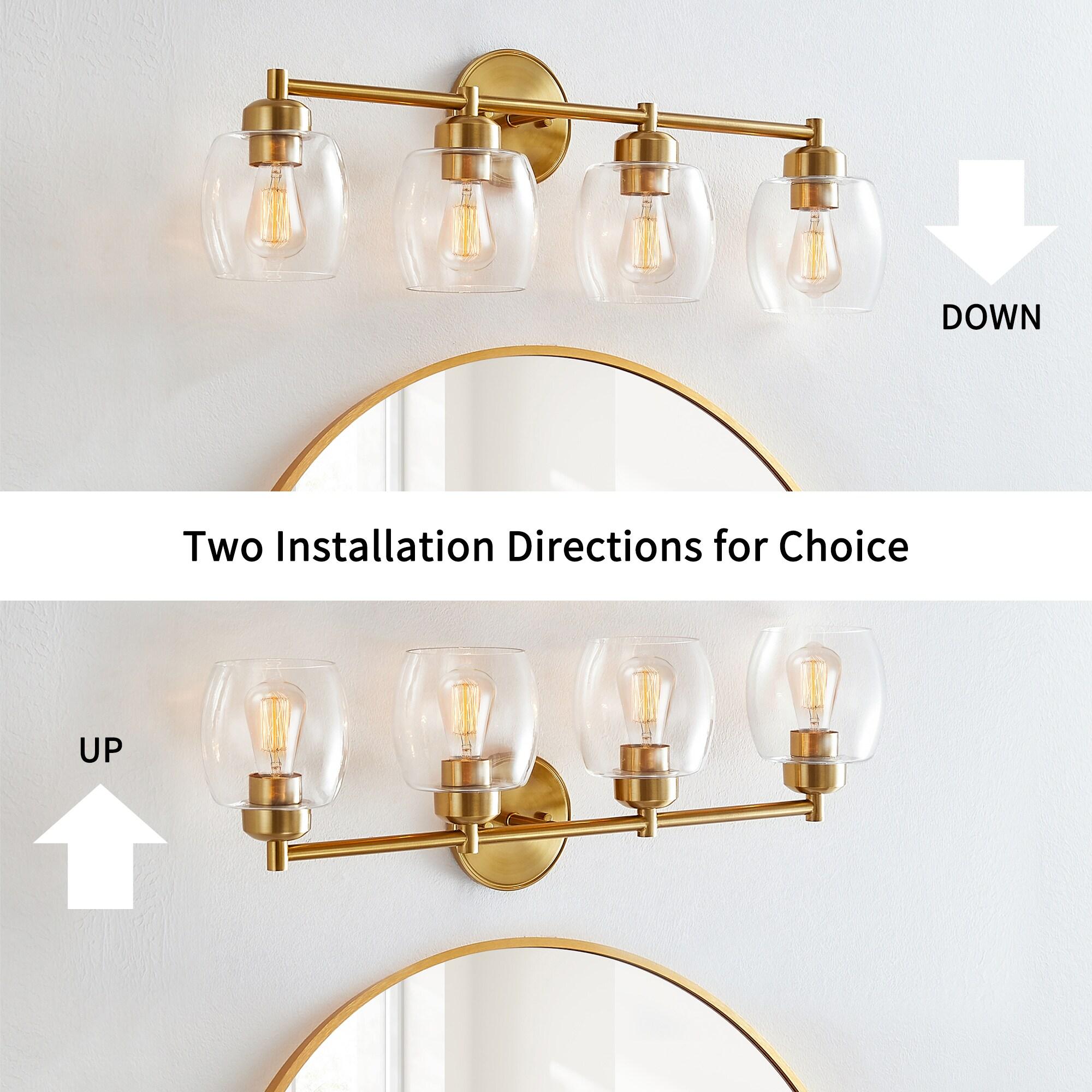 KAWOTI 4-Light Bathroom Light Fixtures, Antique Brass Vanity Wall Lamps over Mirror Bedroom Living Room Hallway