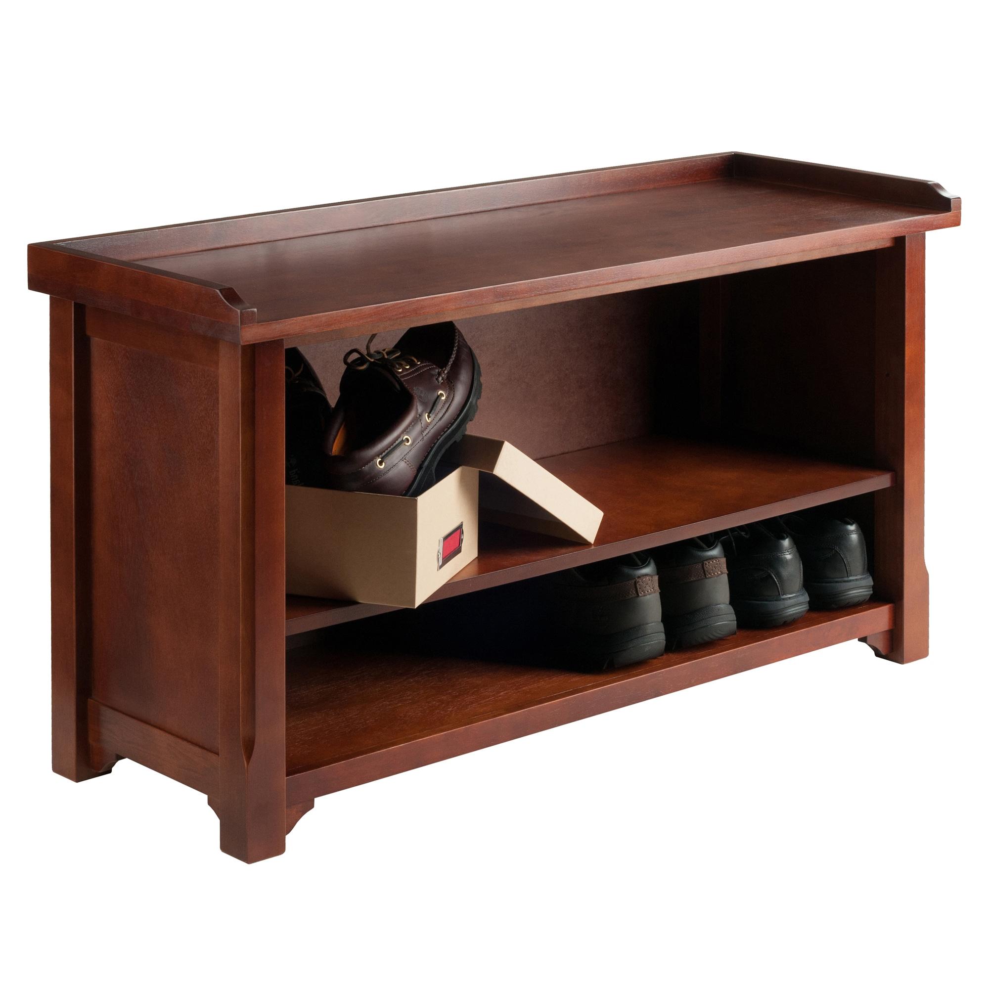 Benches Winsome Walnut: Upholstered Dining Bench, Entryway Shoe Storage with Adjustable Shelf